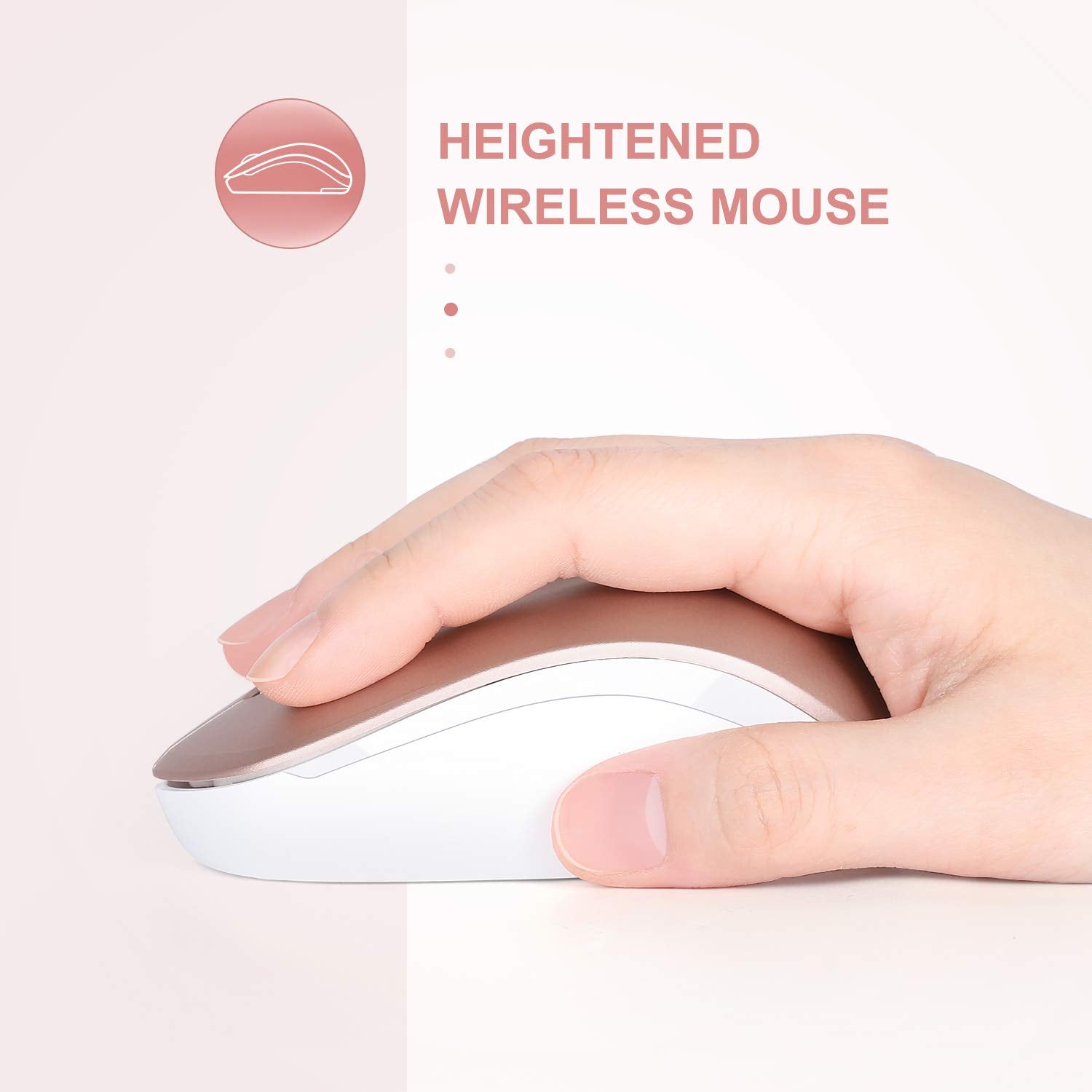 Seenda Wireless Mouse, 2.4G Noiseless Mouse With Usb Receiver Portable Computer Mice For Pc, Tablet, Laptop, Notebook   Rose Gol