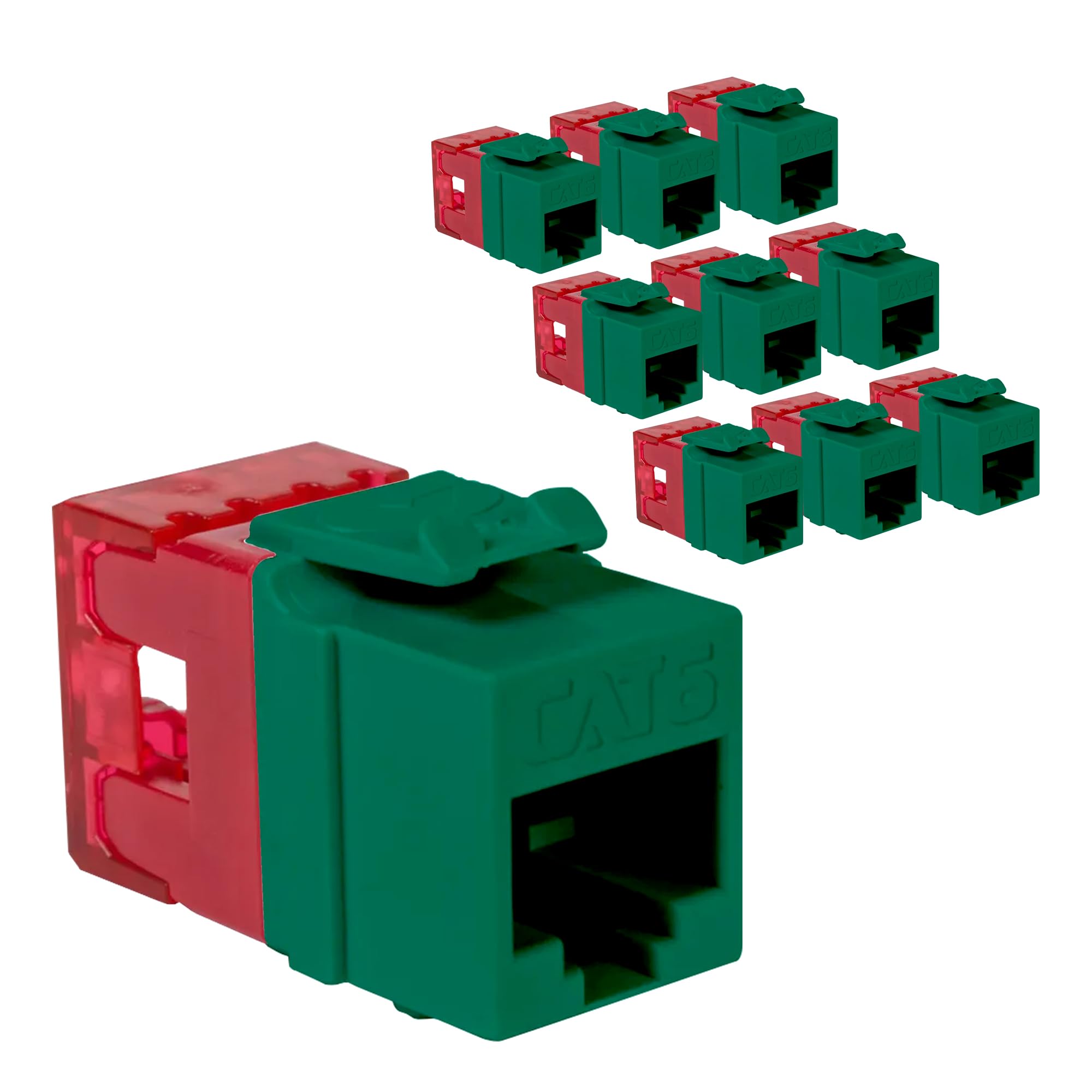 ICC CAT6 Keystone Jack with Slim Profile 180 Degree Punch Down, RJ45 UL Listed PoE++ TAA Compliant for Wall Plate or Patch Panel, Works with JackEasy Termination Tool, Green 10 Pack
