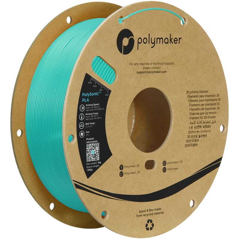 Polymaker High Speed PLA Pro Filament 1.75mm, Polymaker Teal PolySonic PLA Pro 3D Printer Filament 1kg - Stronger Fast Printing 