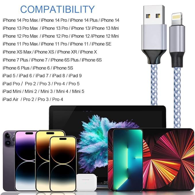 Dazhwa Iphone Charger 3Pack 6Ft [Mfi Certified] Best New Nylon Braided Usb A To Lightning Cable Cell Phone Fast Charger Cord Com