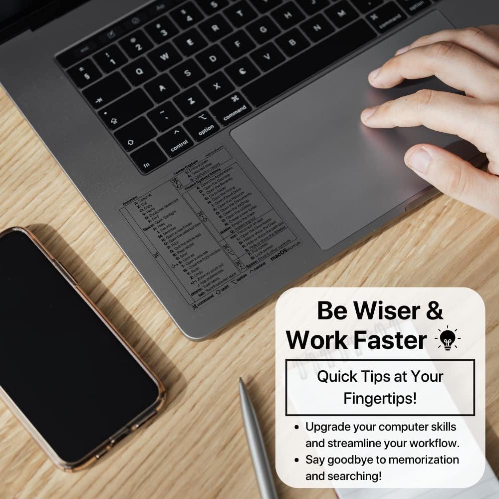 Afterplug Mac Os Keyboard Shortcuts Sticker, 50+ Shortcuts For 13 16 Inch Macbook Pro & Air (Sky Blue, Space Gray, Silver & Star