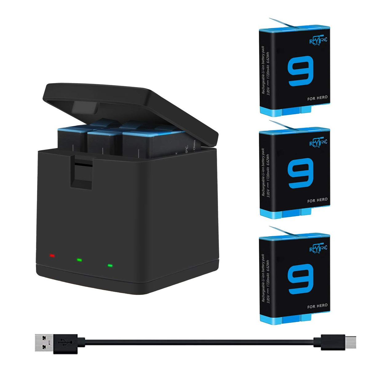 Reytric Hero 9/10/11/12 Batteries 3 Pack And 3 Channel Charger Compatible With Gopro Hero 9 Black, Gopro Hero 10 Black, Gopro He