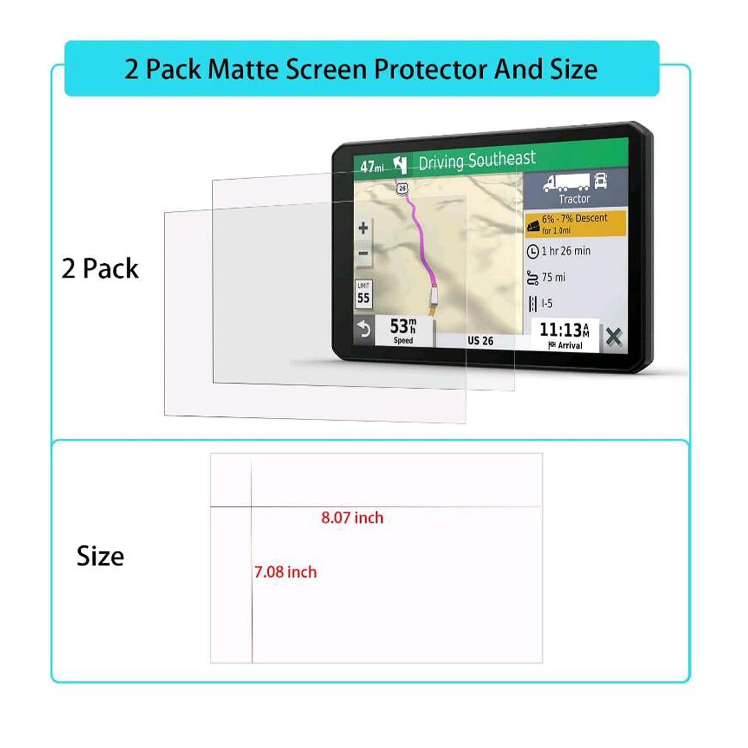 I Tensodo 2 Pack Universal Trimmable Matte Screen Protector For All Smart Navigation, Anti Glare Anti Finger Print, Sizes: 8.07