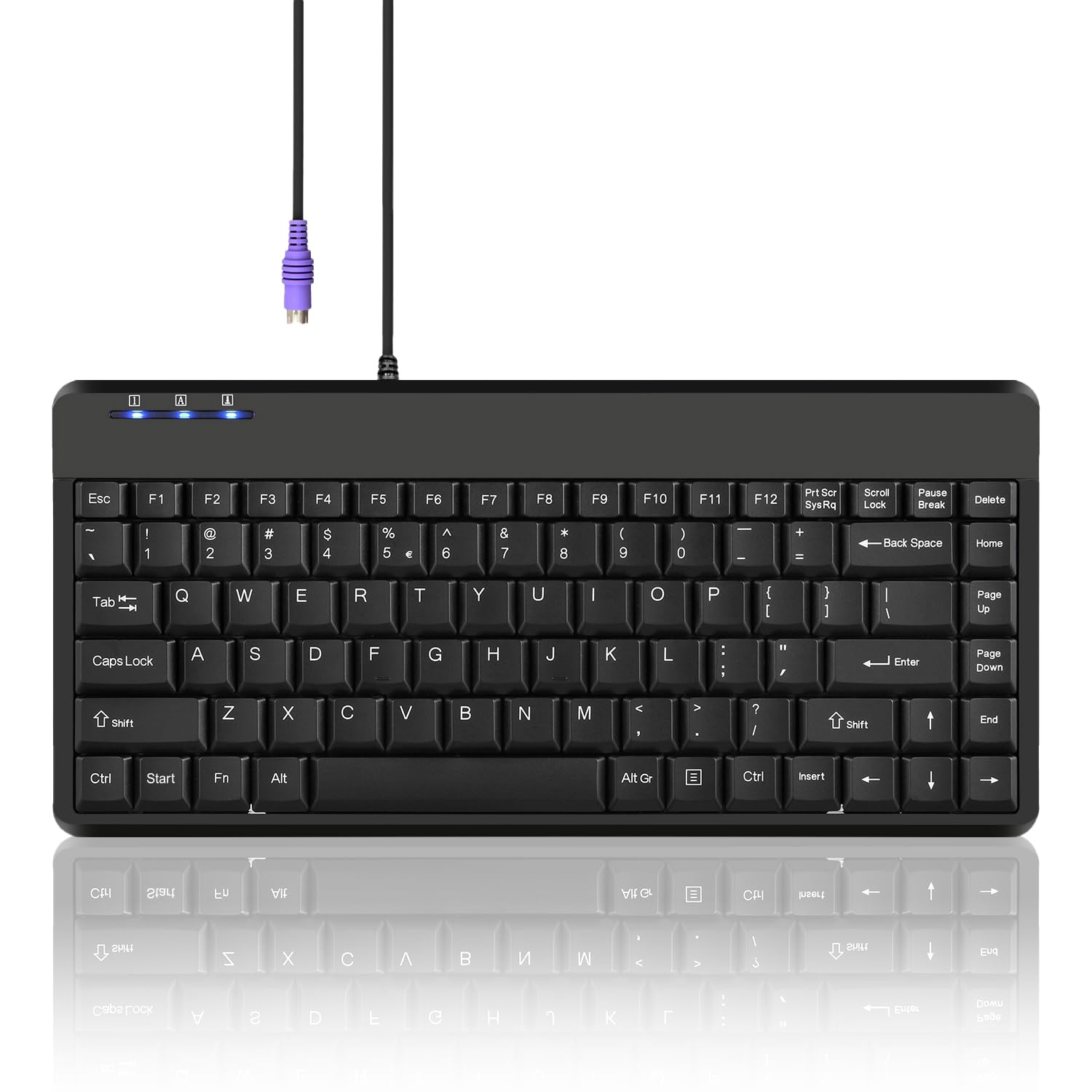 Perixx Periboard 409P Wired Ps2 Mini Keyboard, Black, Us English Layout