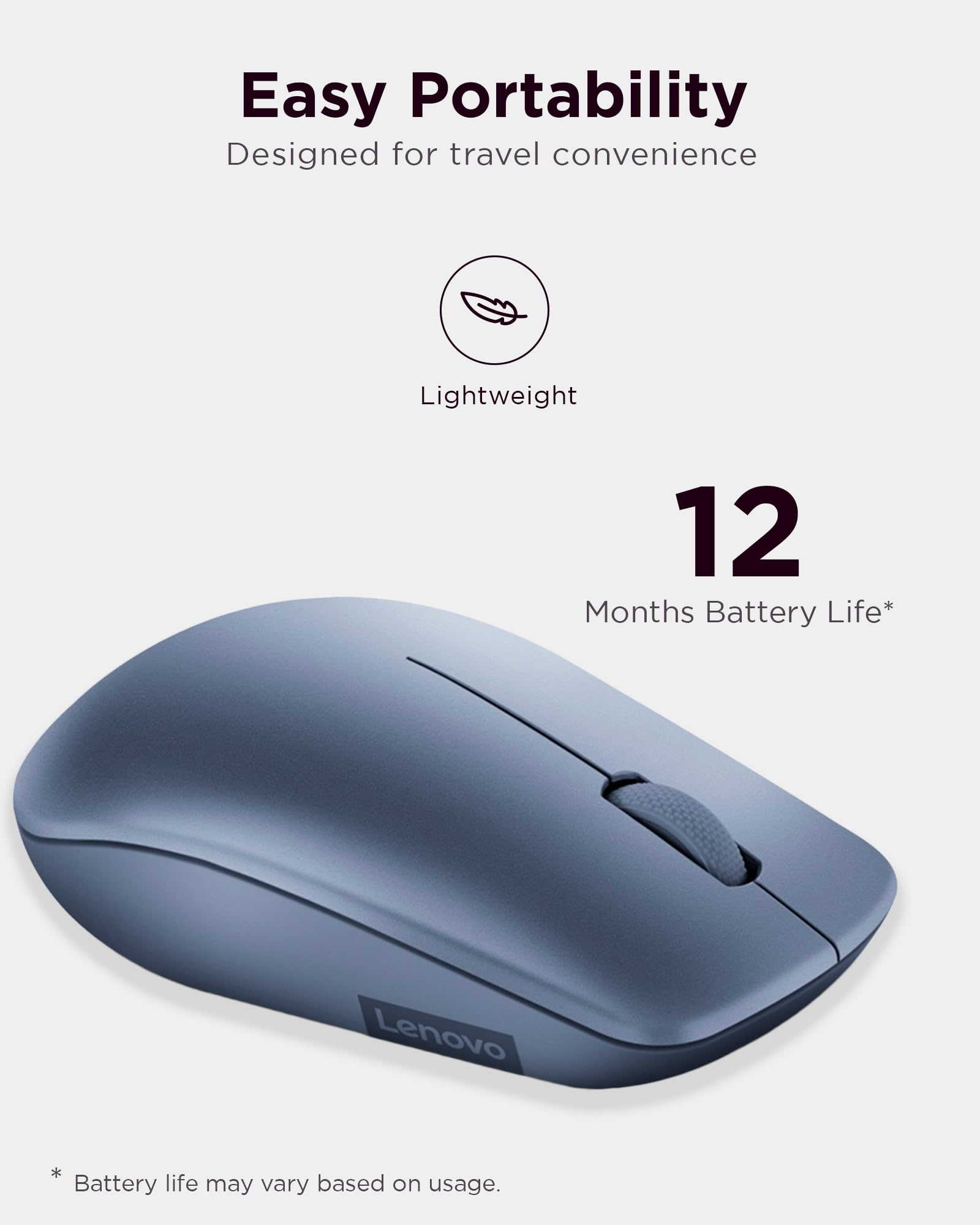 Lenovo 530 Wireless Mouse With Battery, 2.4Ghz Nano Usb, 1200 Dpi Optical Sensor, Ergonomic For Left Or Right Hand, Lightweight,