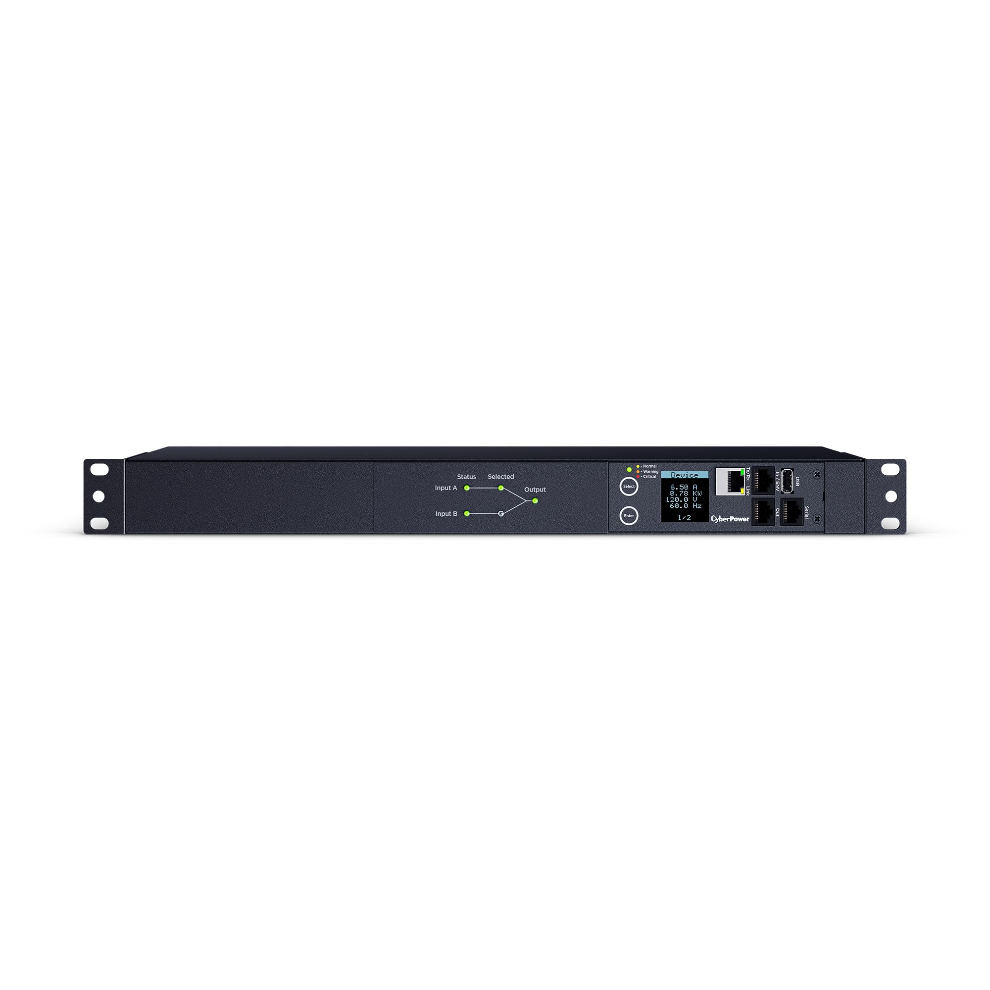 Cyberpower Pdu44002 Switched Ats Pdu, 100 120V, 20A (Derated To 16A), 10 Outlets, 1U Rackmount