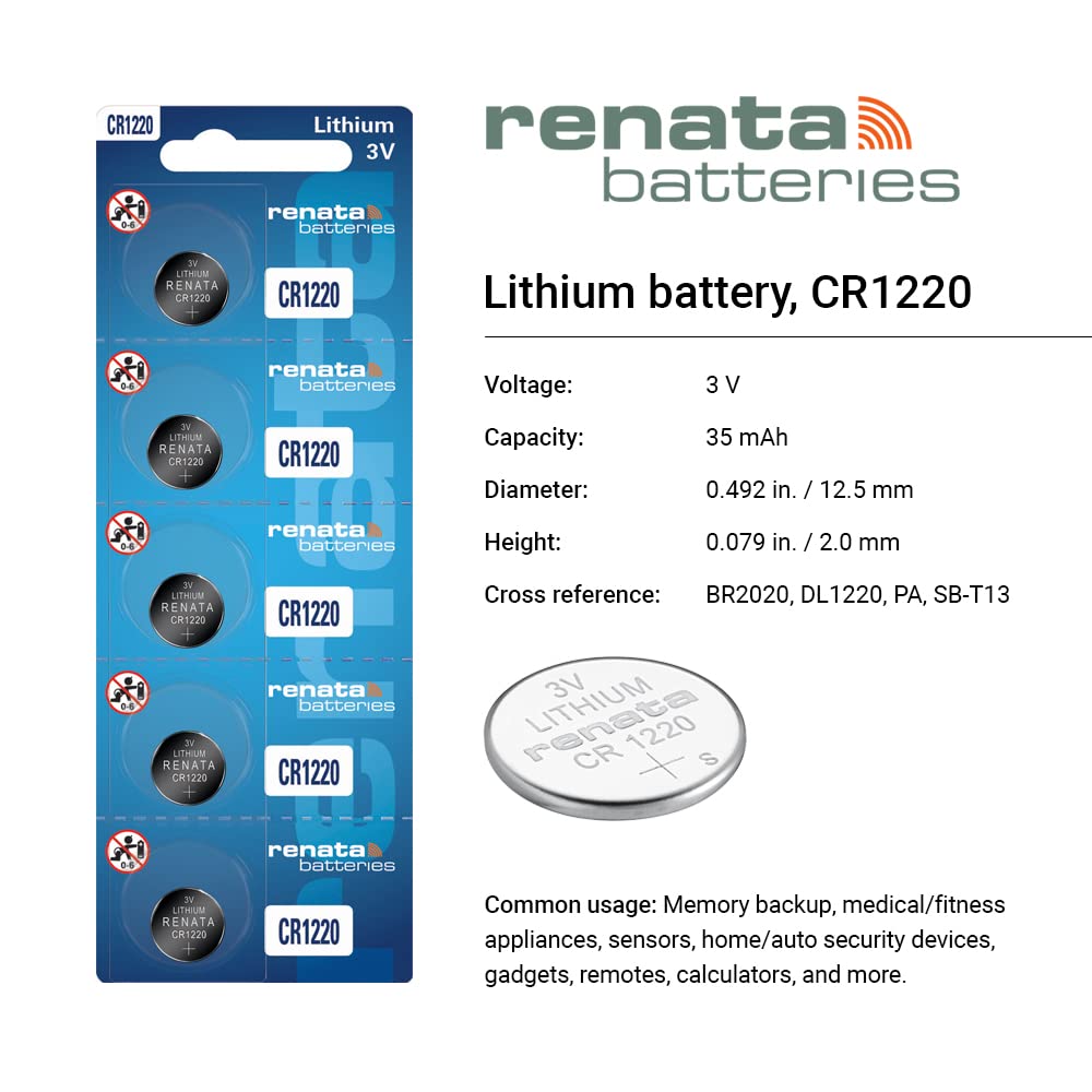 Renata Cr1220 Batteries   3V Lithium Coin Cell 1220 Battery (5 Count)