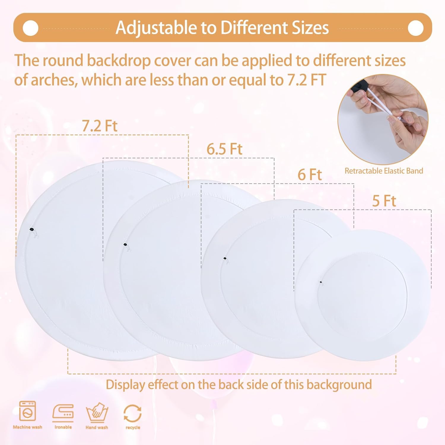 Haefoo 7.2Ft White Round Backdrop Cover For 5 To 7.2Ft Circle Arch Stand   Adjustable Wrinkle Free Circle Backdrop Cover For Bir