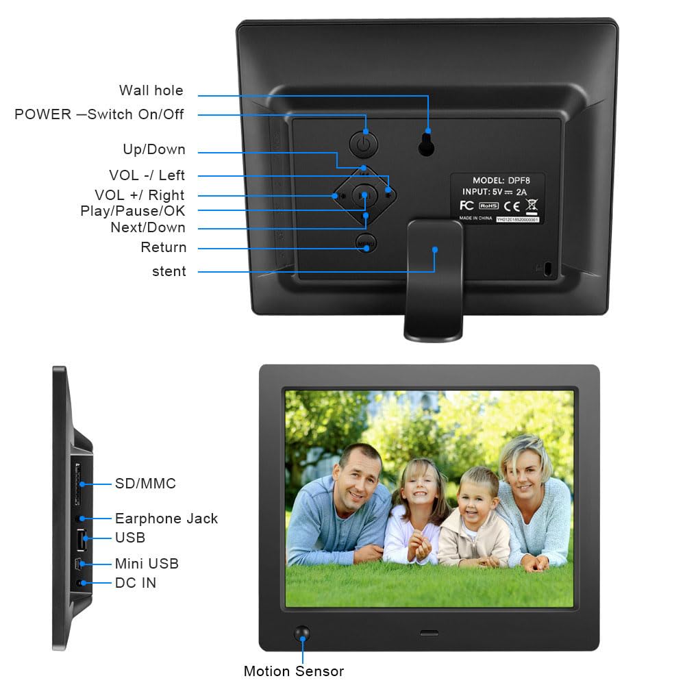 Digital Picture Frame 8 Inch - Digital Photo Frame With Slideshow Electronic Photo Display With Motion Sensor/High Resolution 18