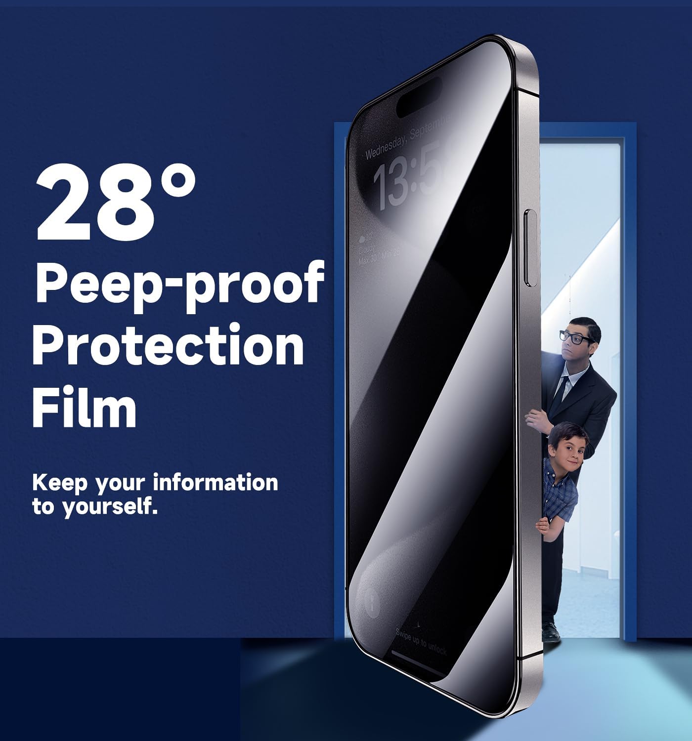 MAGIC JOHN Privacy Glass Screen Protector for iPhone 15 Pro Max 6.7 - 2 Pack, Bubble Free, Easy Install, Auto Dust-Elimination, Black