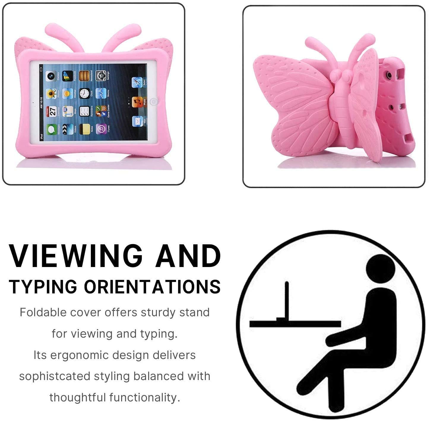 Feitenn Ipad 8Th Generation Case For Kids 10.2 Inch 2020/2019, Shockproof Kickstand Butterfly Cover Non Toxic Eva Foam Wings Kid