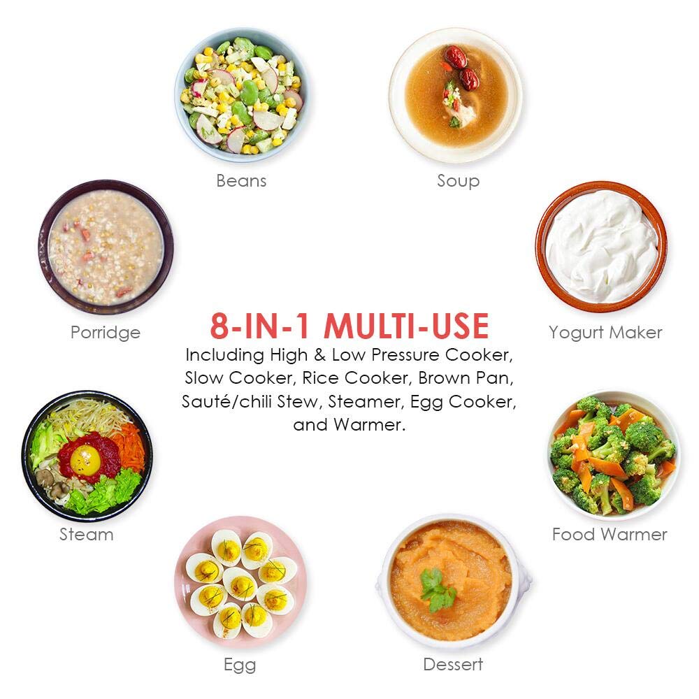 Prepameal 3 Quart Pressure Cooker 8 In 1 Multi Use Programmable Instant Cooker Electric Pressure Pot With Slow Cooker, Rice Cook