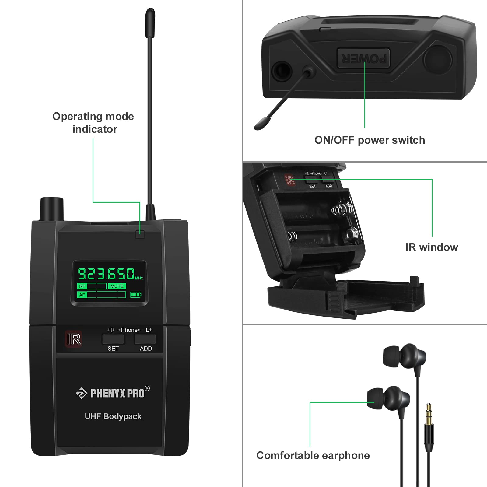 Phenyx Pro Ptm 10 Stereo Wireless In Ear Monitor System Bodypack Receiver, Performance With 89 Adjustable Frequencies