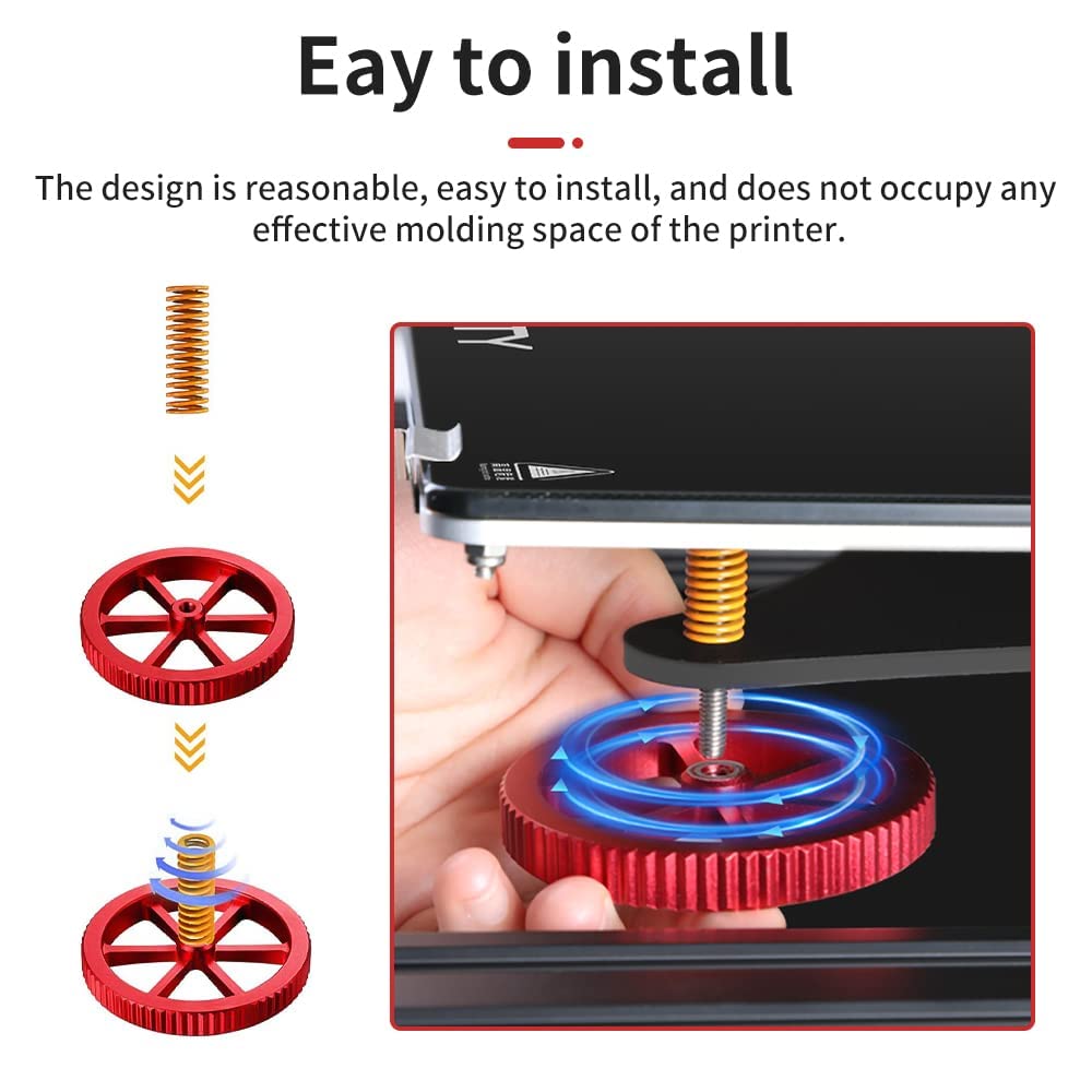 Official Creality Metal Leveling Nuts With 20Mm Die Springs And 0.4Mm Nozzles, Red Hand Twist Nuts Set For Ender 3/3 Pro/3 V2/3