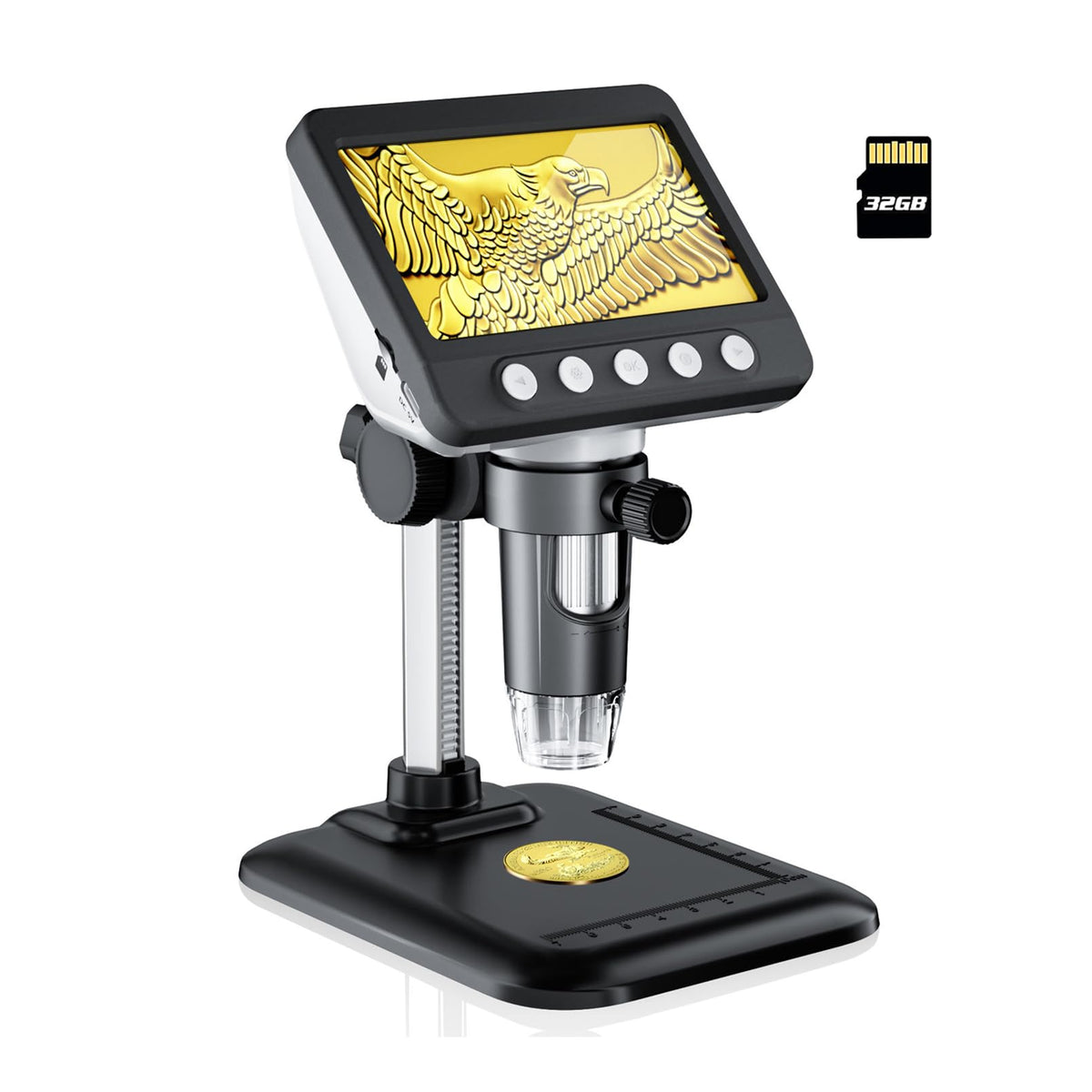 Digital Microscope, 4.3'' Lcd Usb Coin Microscope, 1080P Error Coin Magnifier With 8 Adjustable Led Lights, Pc View, Compatible