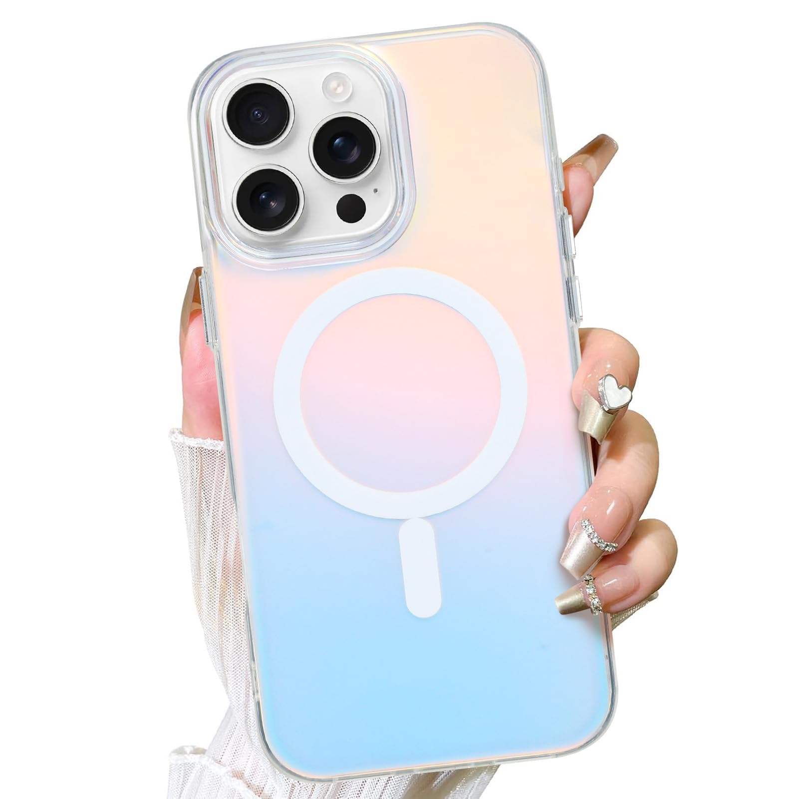 Fiyart Designed for iPhone 16 Pro Max Case - Iridescent Magnetic Cute Phone Cover Compatible with Magsafe - Unique Holographic A
