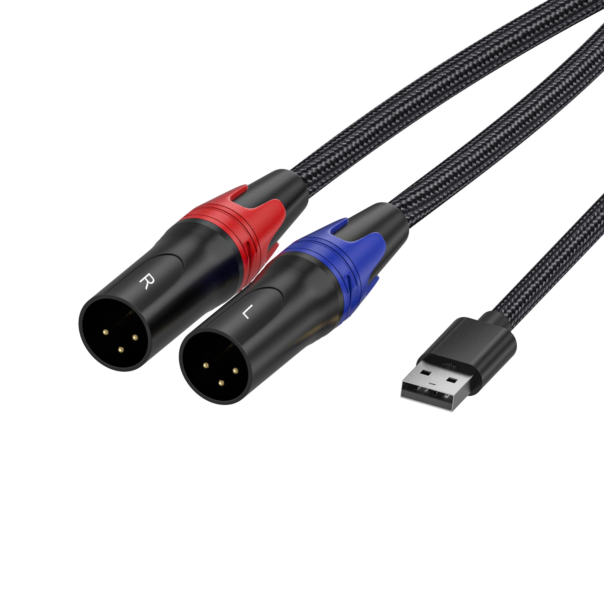 Usb A To Dual Xlr Male Audio Cable And Sterro Power Amplifier Cable, 3.3 Foot, 1 Pack, Black, Prefossional For Pc, Mixer, Tablet