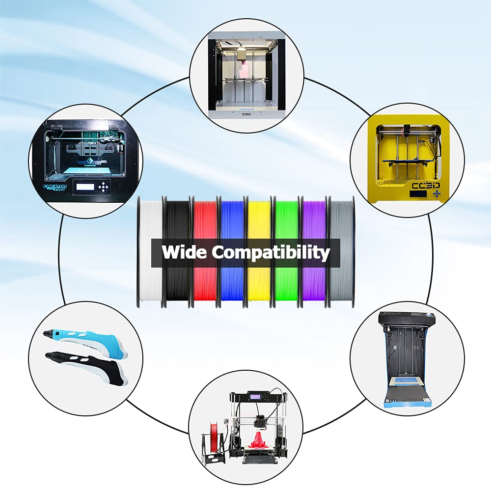 3D Printer Filament, 1.75Mm Pla 3D Printing Filament In Total 2 Kg, Dimensional Accuracy +/  0.03 Mm Widely Compatible For 3D Pr