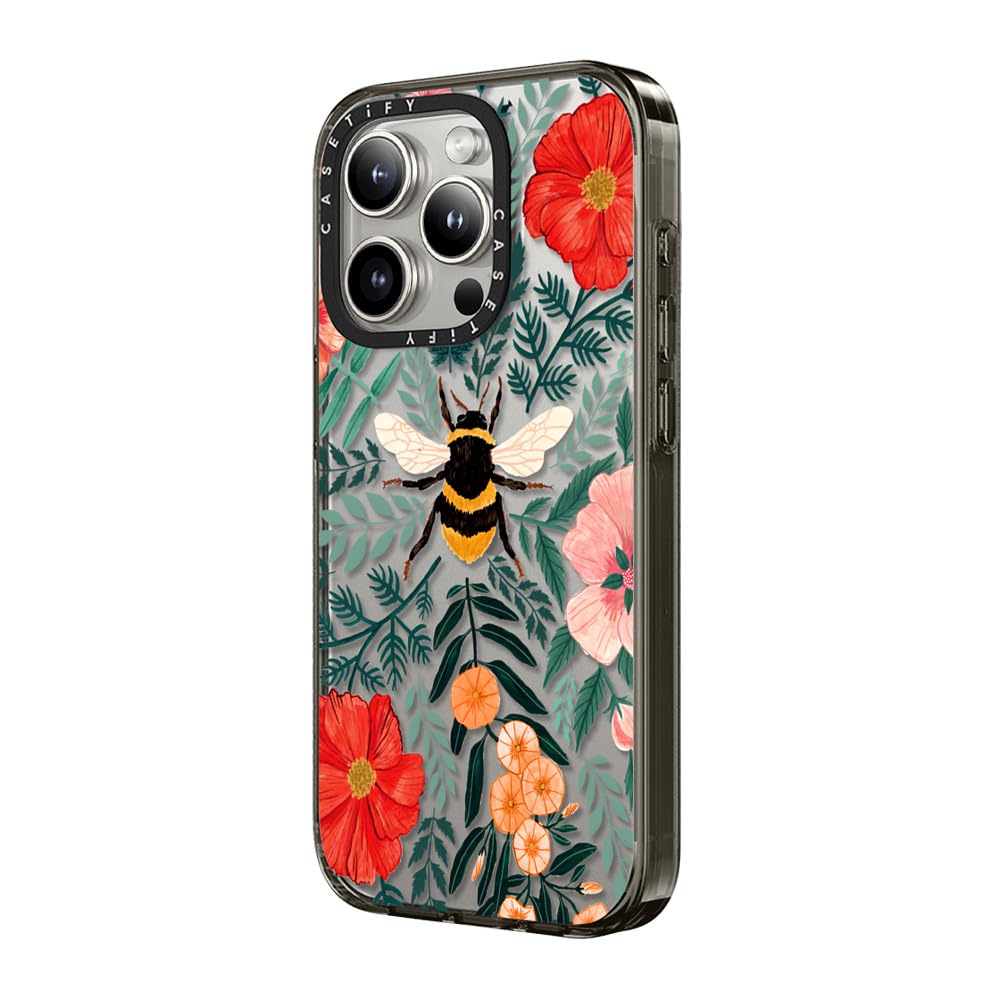 Casetify Compact Case For Iphone 15 Pro Max [2X Military Grade Drop Tested / 4Ft Drop Protection]   Bee In The Flowers   Clear B
