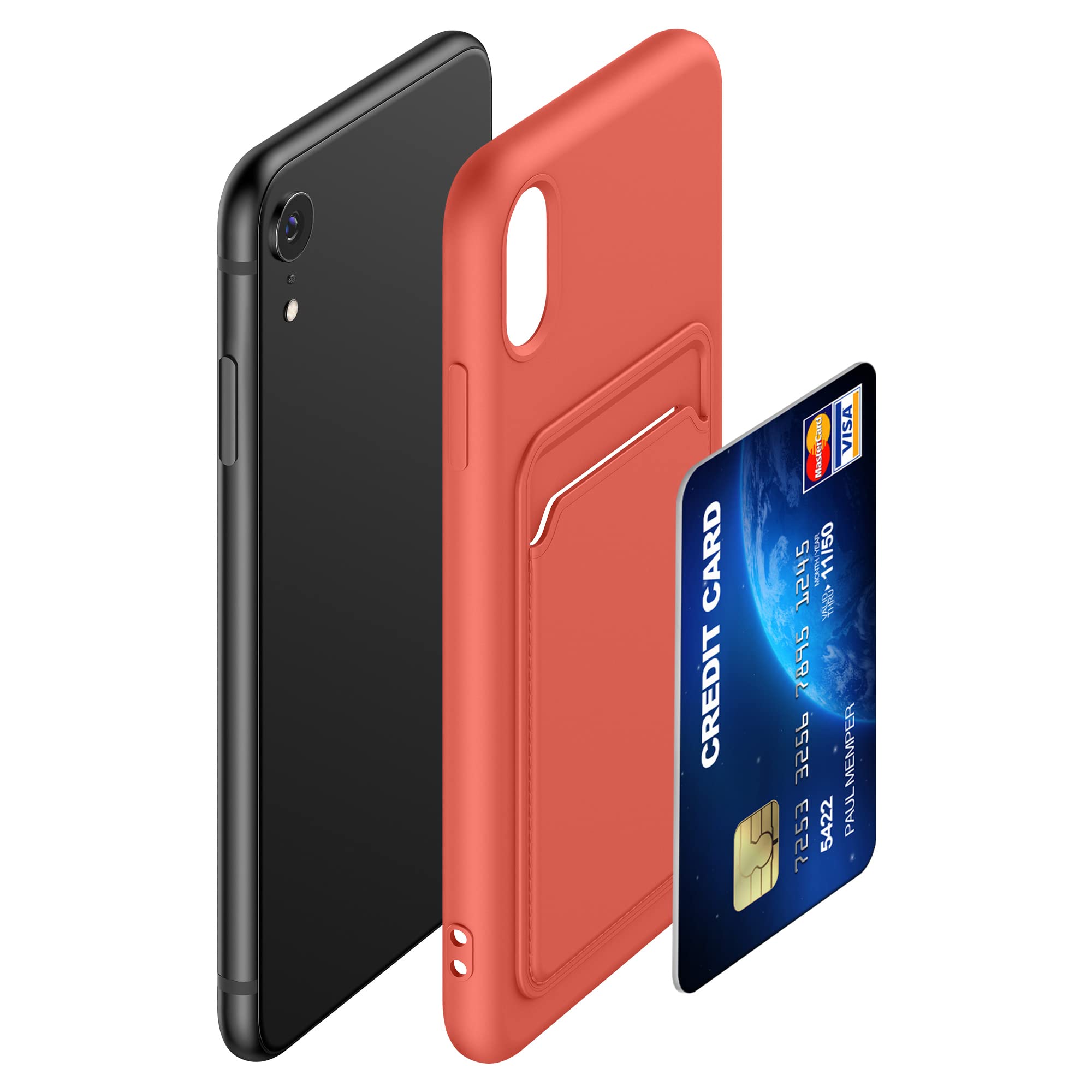 Kwmobile Case Compatible With Apple Iphone Xr Case   Tpu Phone Cover With Credit Card Holder   Coral
