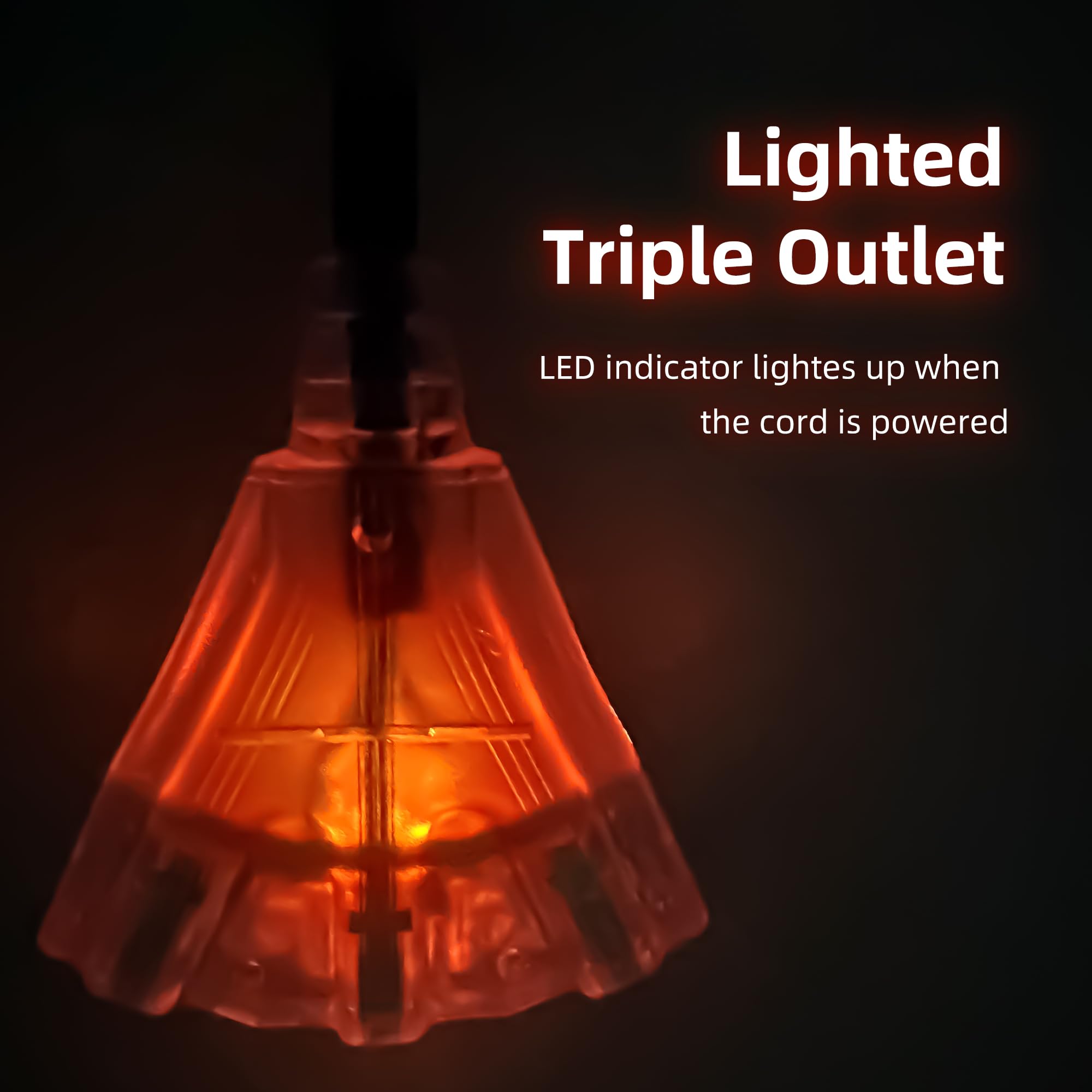 Yojoe 3 Outlets Indoor Outdoor Extension Cord With Lighted End, 3 Prong 15A Weatherproof Power Cord, 12 Gauge Heavy Duty 12 Ft Y