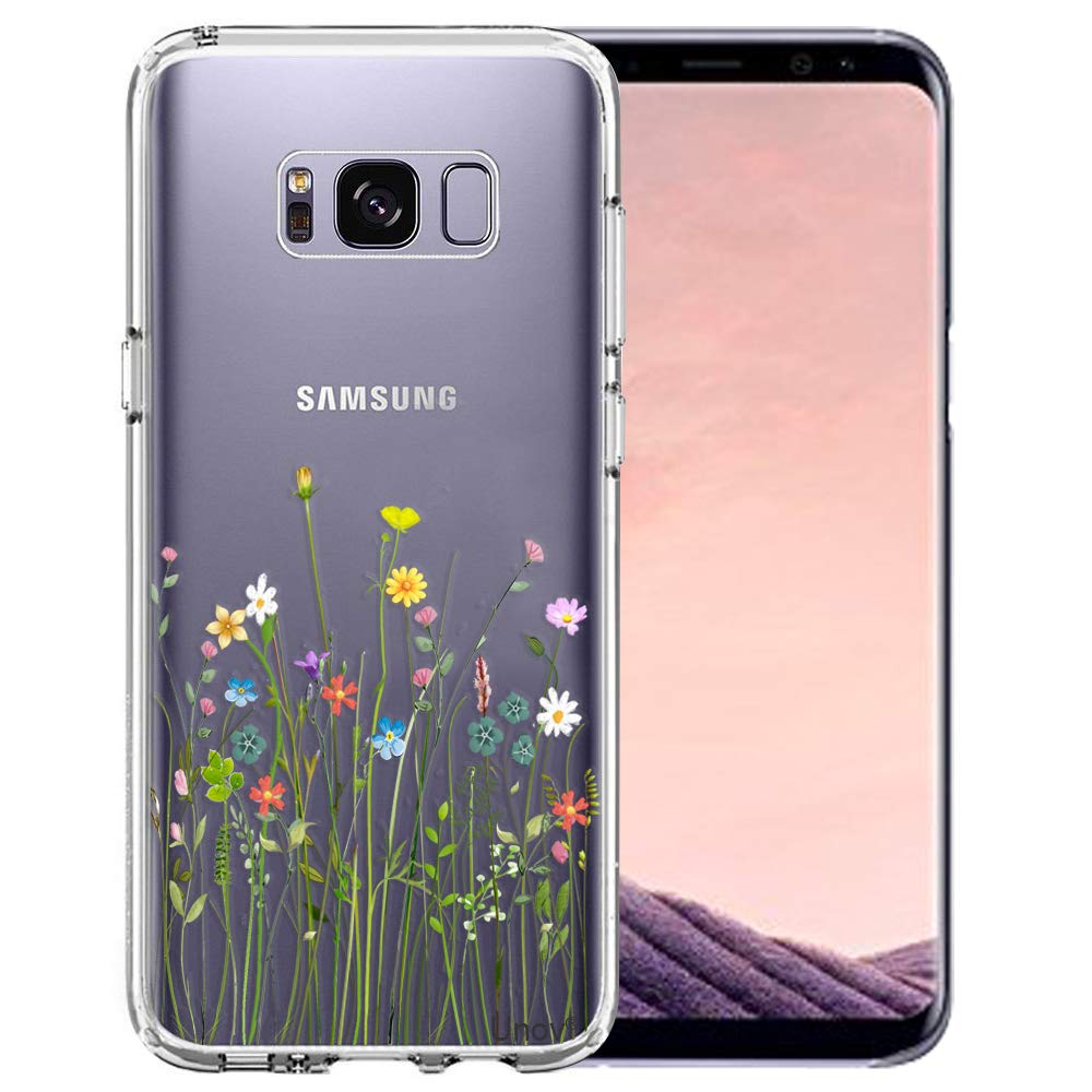 Unov Case Compatible with Galaxy S8 Clear with Design Soft TPU Shock Absorption Slim Embossed Floral Pattern Protective Back Cov