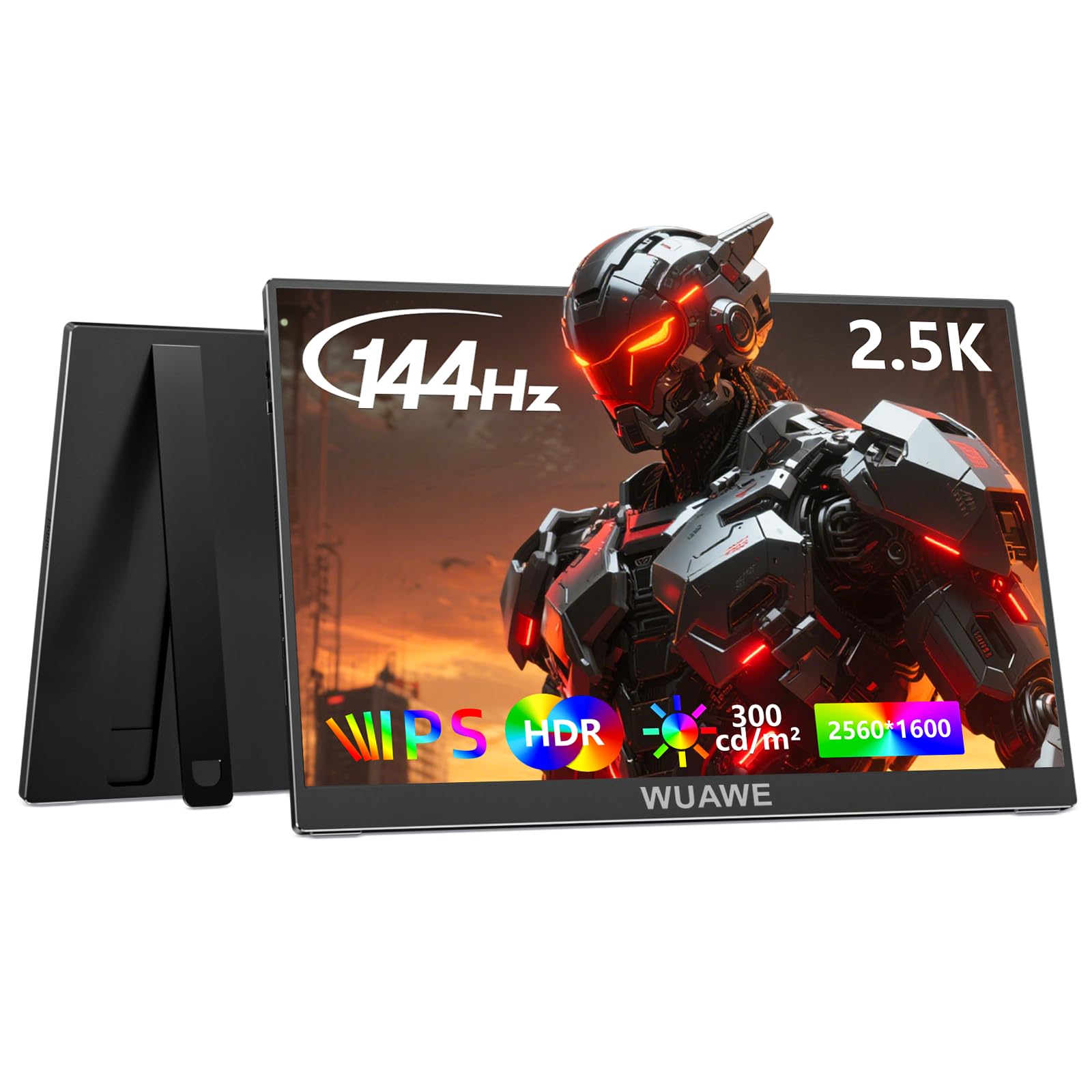 WUAWE Portable Monitor 16 16:10 IPS Travel Monitor for Laptop, 100% sRGB Control USB-C HDMI,HDR Freesync Display, Plug&Play for 
