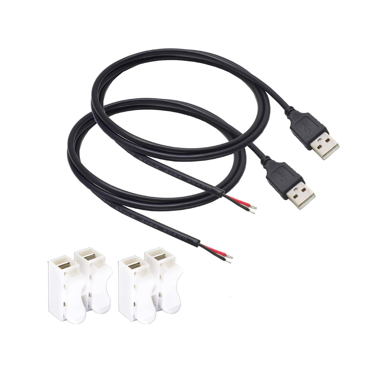 Elnone 2Pcs 1M/3.3Ft Usb 2 Wire Pigtail Cable 20Awg Usb 2.0 Male Plug 2Pin Wire Diy Pigtail Cable 5V 5A Black Usb Power With 2 P
