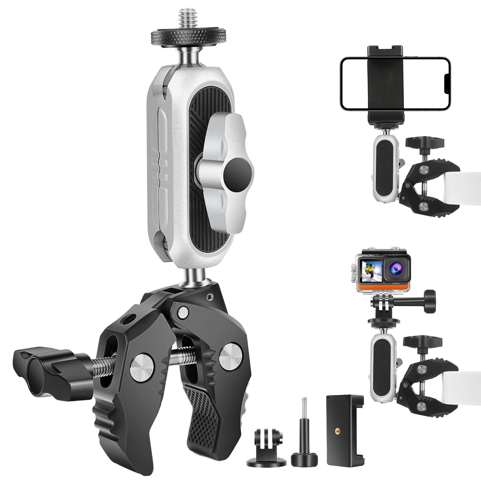 Kalofaye Aluminum Alloy Camera Mounts Clamp Mount Bicycle Handlebar Adapter Mount With Dual 360Rotatable Ball Head With Adapter