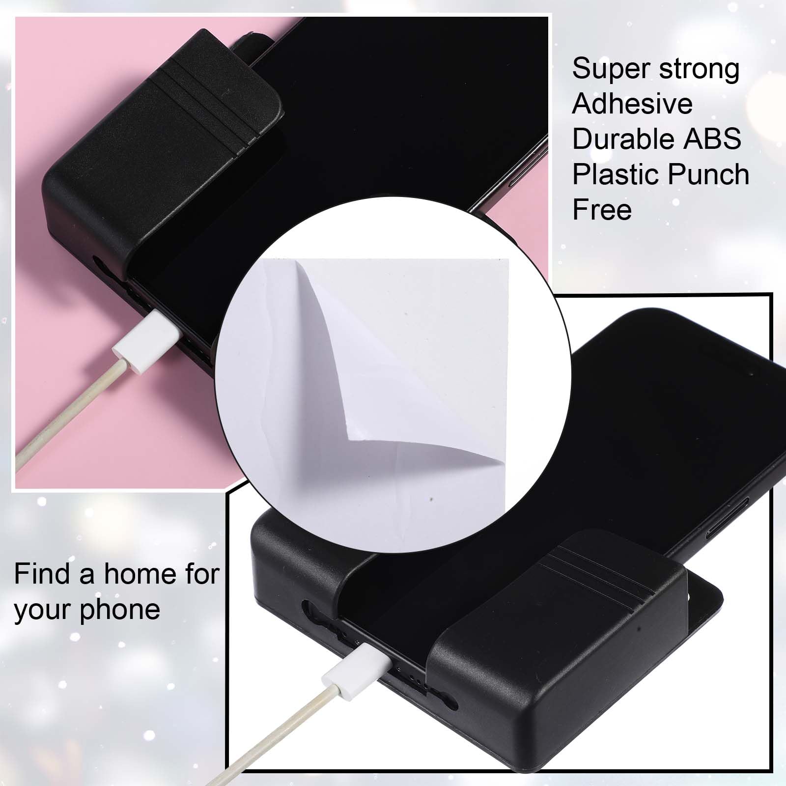 4 Pack Wall Mounted Phone Holder, Phone Stand Self Adhesive With Charging Hole, Compatible With All Smartphone Phone Cradle Beds