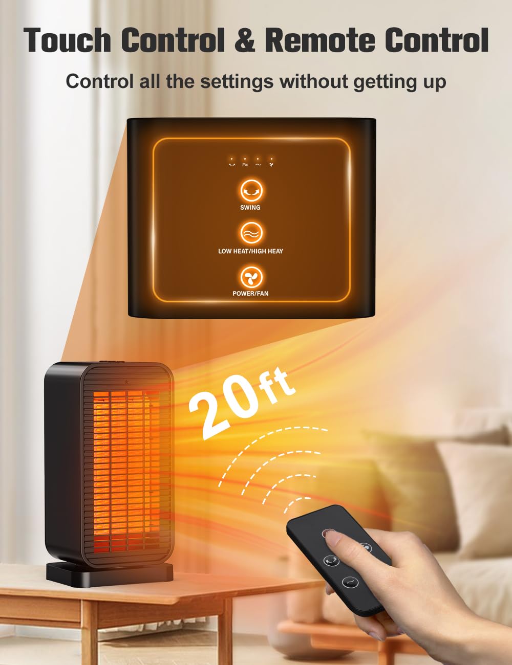 Balko Space Heater, Portable Electric Heaters For Indoor Use With Thermostat, 3 Modes, 20Ft Remote Control, Tip Over & Overheat