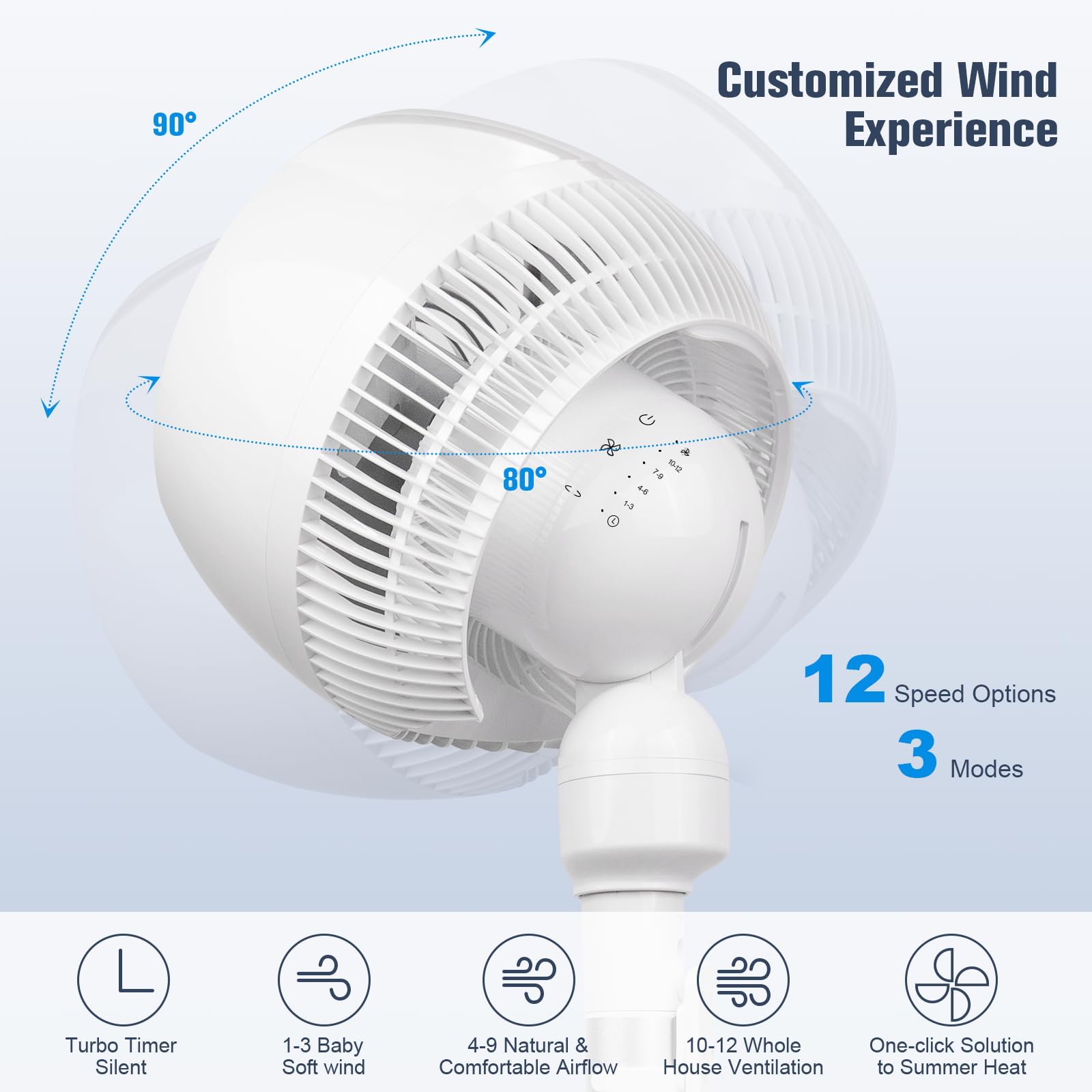 Airmate Air Circulator Fan With Remote,Oscillating Fans For Indoors Turbo Silence, Pedestal Fan, Quiet Cooling Fan With 4 Modes