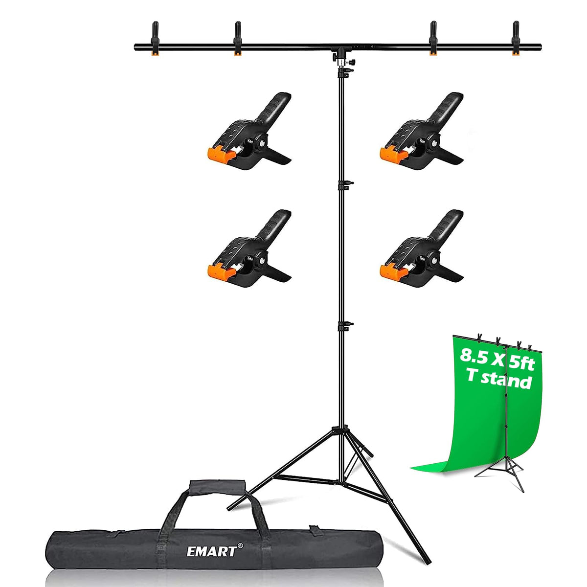 Emart 8.5 X 5Ft T Shape Portable Backdrop Stand, Background Support Stand Kit Adjustable Photo Backdrop Stand With 4 Spring Clam