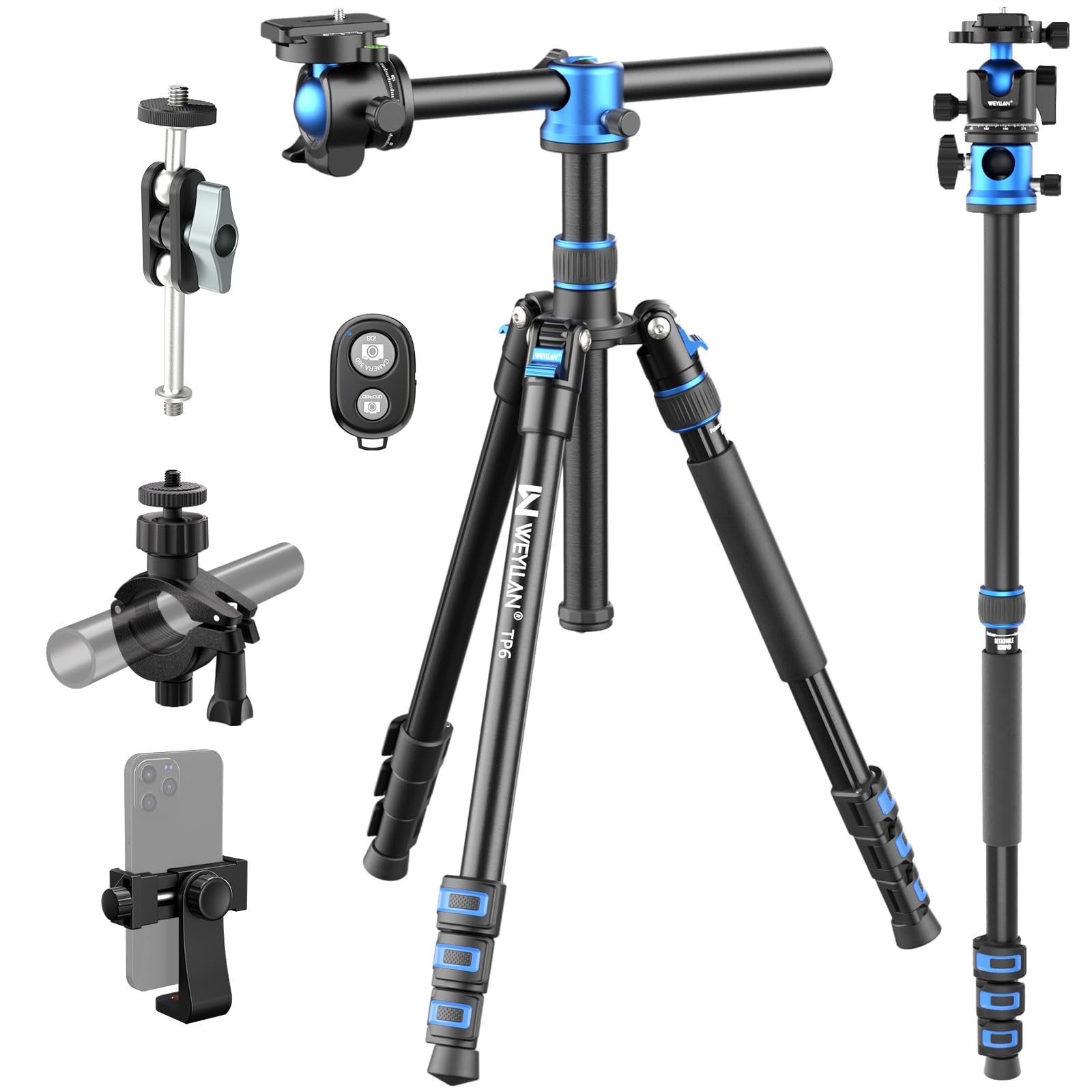Weyllan Tp6 Tripod For Camera, 67'' Horizontal Overhead Camera Tripod Aluminum Portable Monopod With 36Mm Ball Head, Tripod Phon