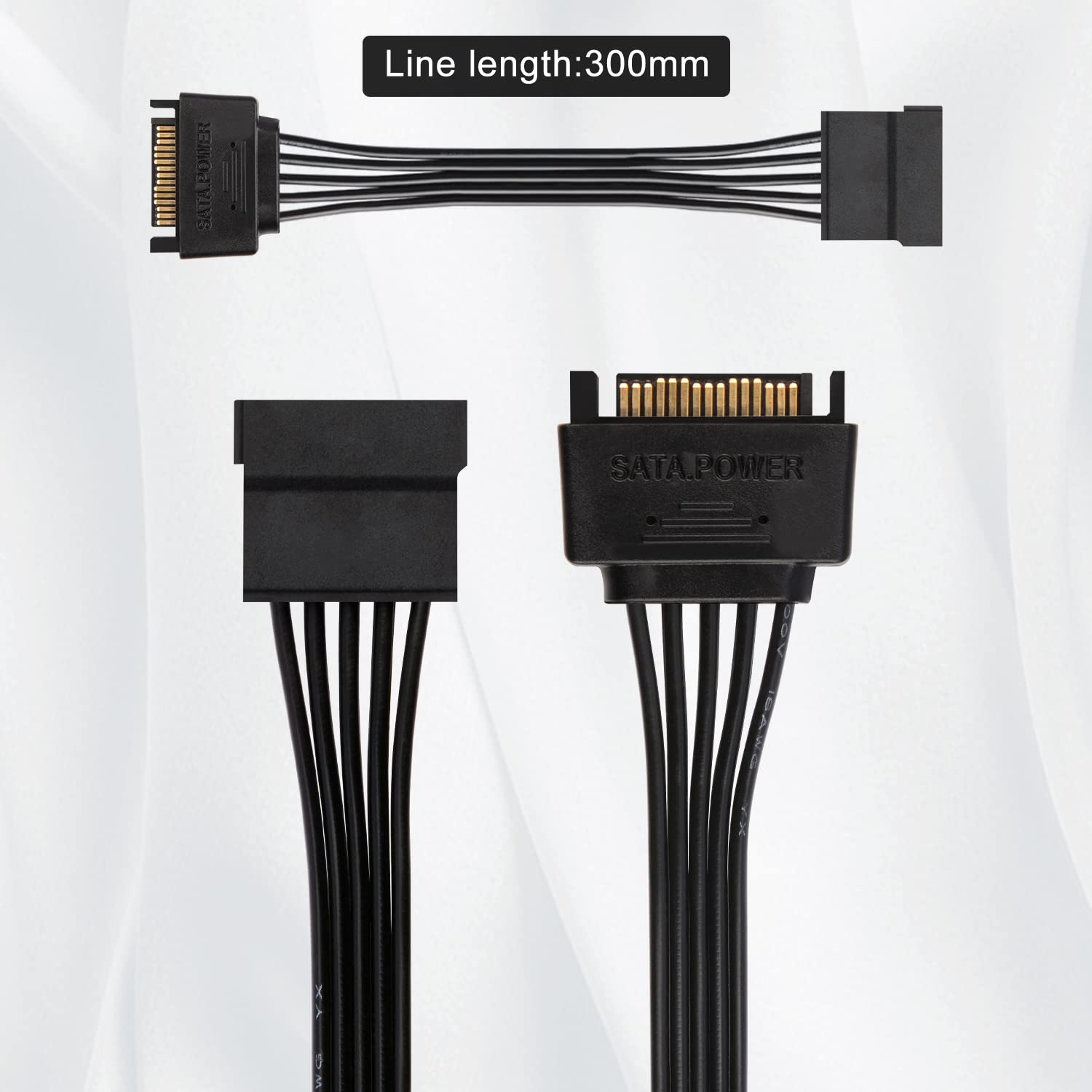 J&D 15 Pin Sata Power Extension Cable (2 Pack), Sata Male To Female Cable, Sata Power Cable Extension, 10 Inch, Black