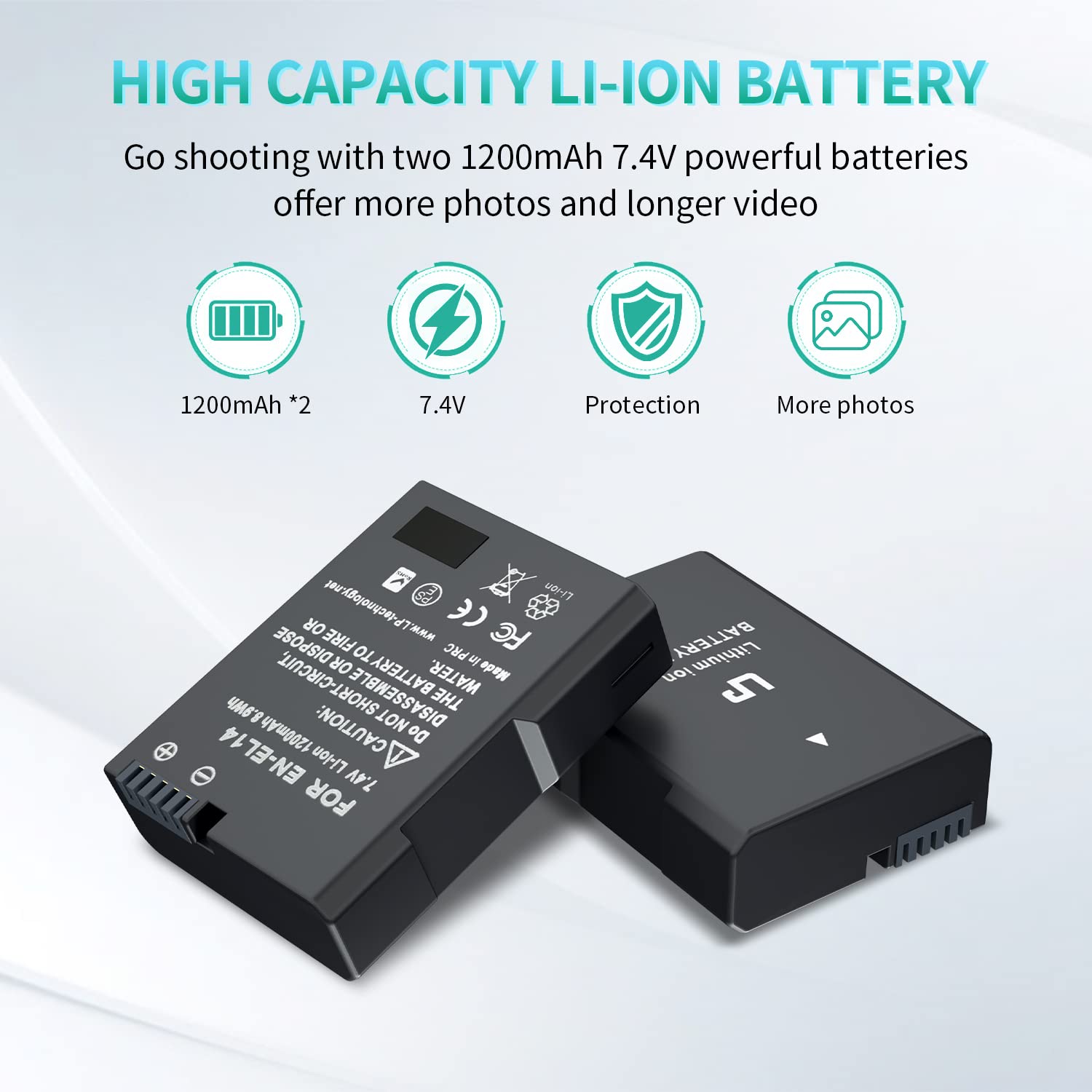 En El14 Battery Pack, Lp 2 Pack En El14A Replacement Battery, Compatible With D3500, D5600, D3300, D5100, D5500, D3100, D3200, D