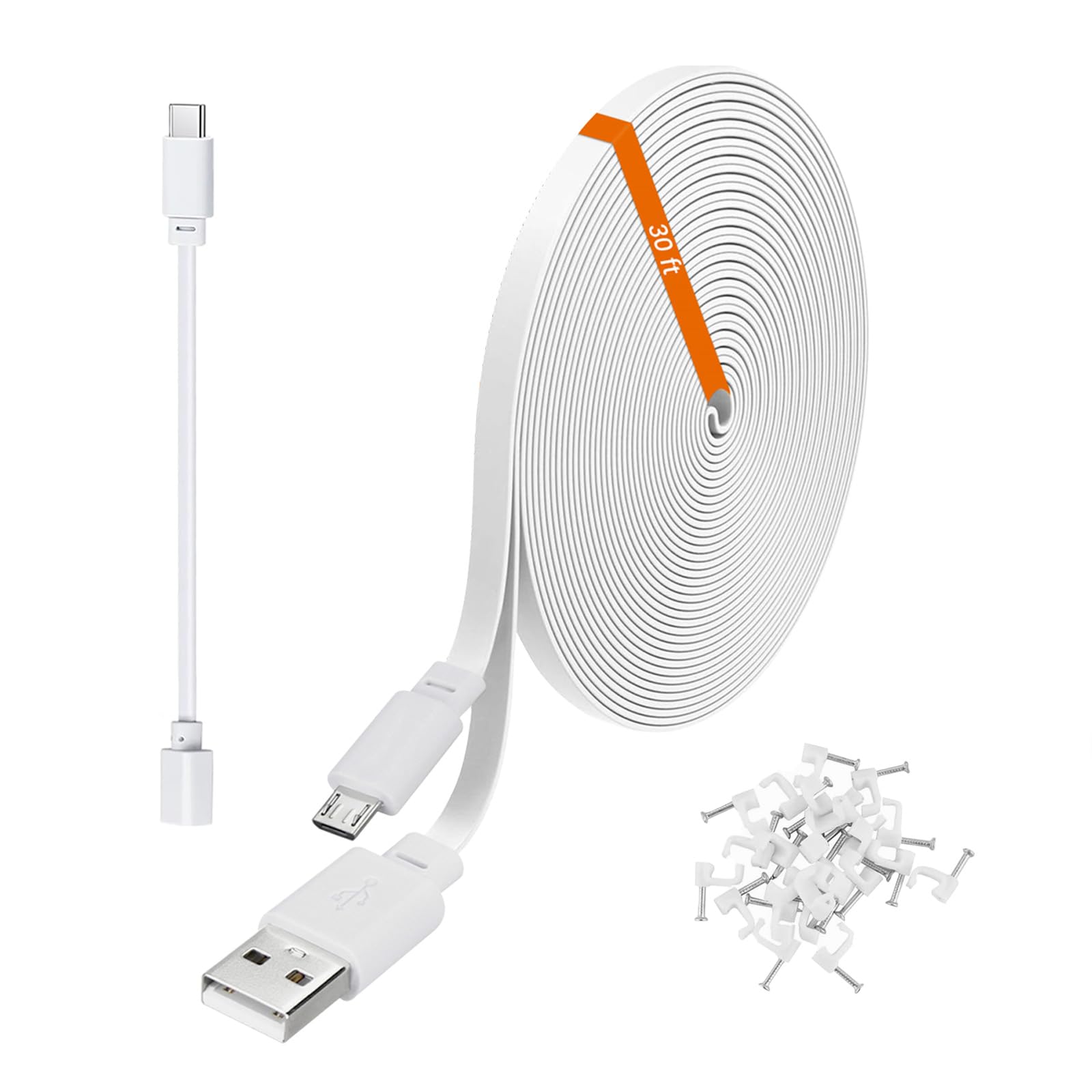 weishan 30ft Power Extension Cable Compatible with eufy Security Cam S220, S340, E220, P24-9m Long Flat USB to Micro USB Chargin