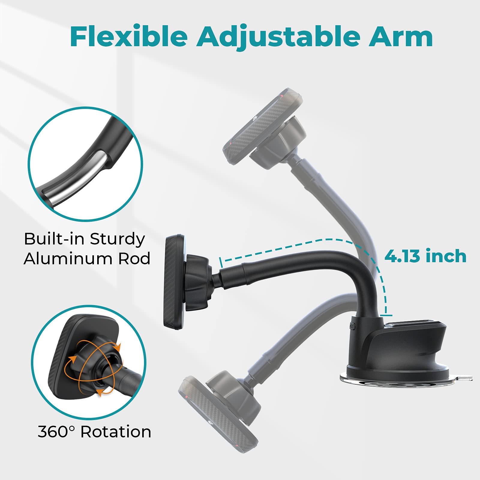 Apps2Car Magnetic Phone Holder For Car, Dashboard Windshield Phone Holder Mount With Flexible Arm & Built In Strong Magnets, Suction Cup Phone Holder For Car Compatible With All Smartphones