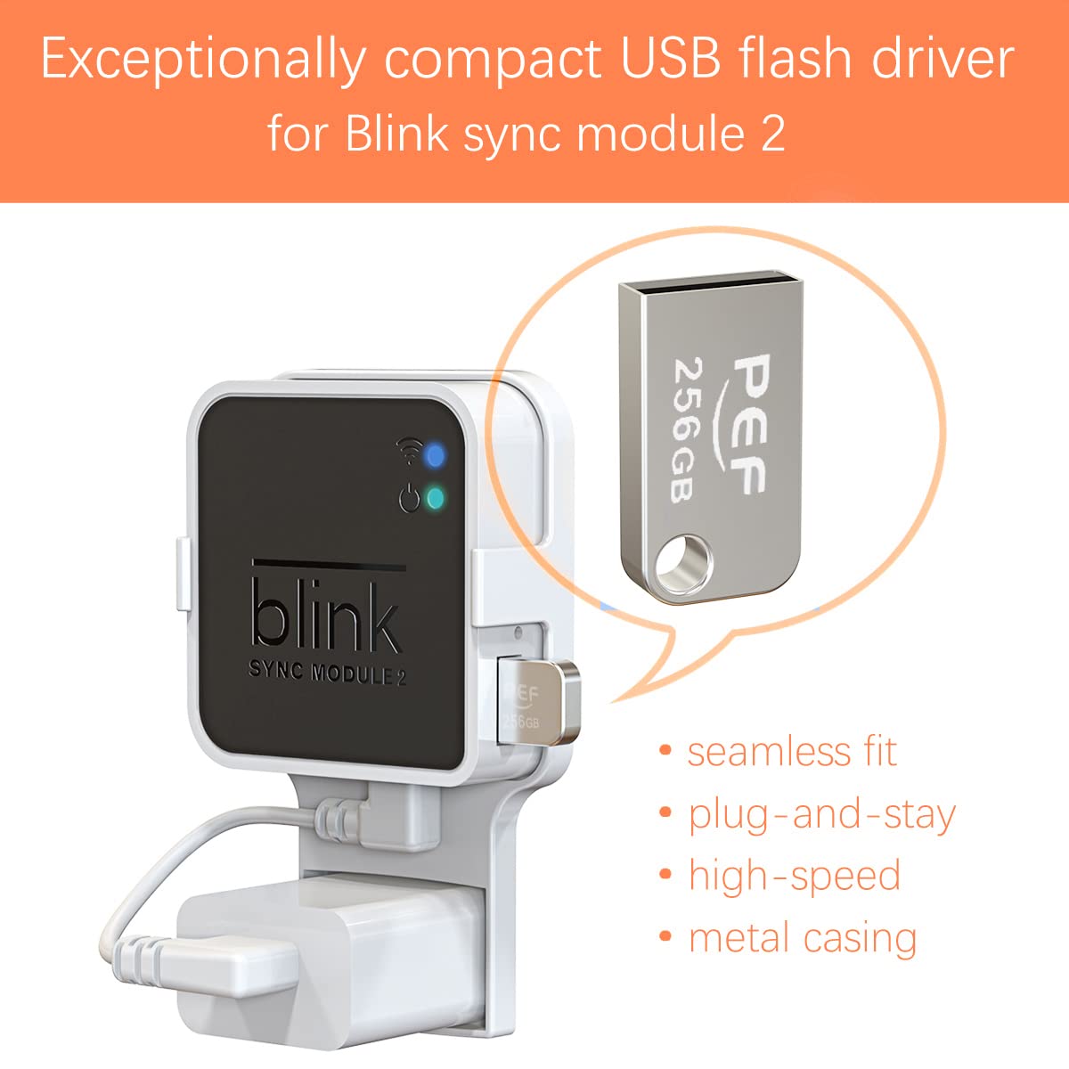 256Gb Blink Usb Flash Drive And Outlet Wall Mount For Blink Sync Module 2, Space Saving For Blink Outdoor Indoor Security Camera (Blink Sync Module 2 Is Not Included)