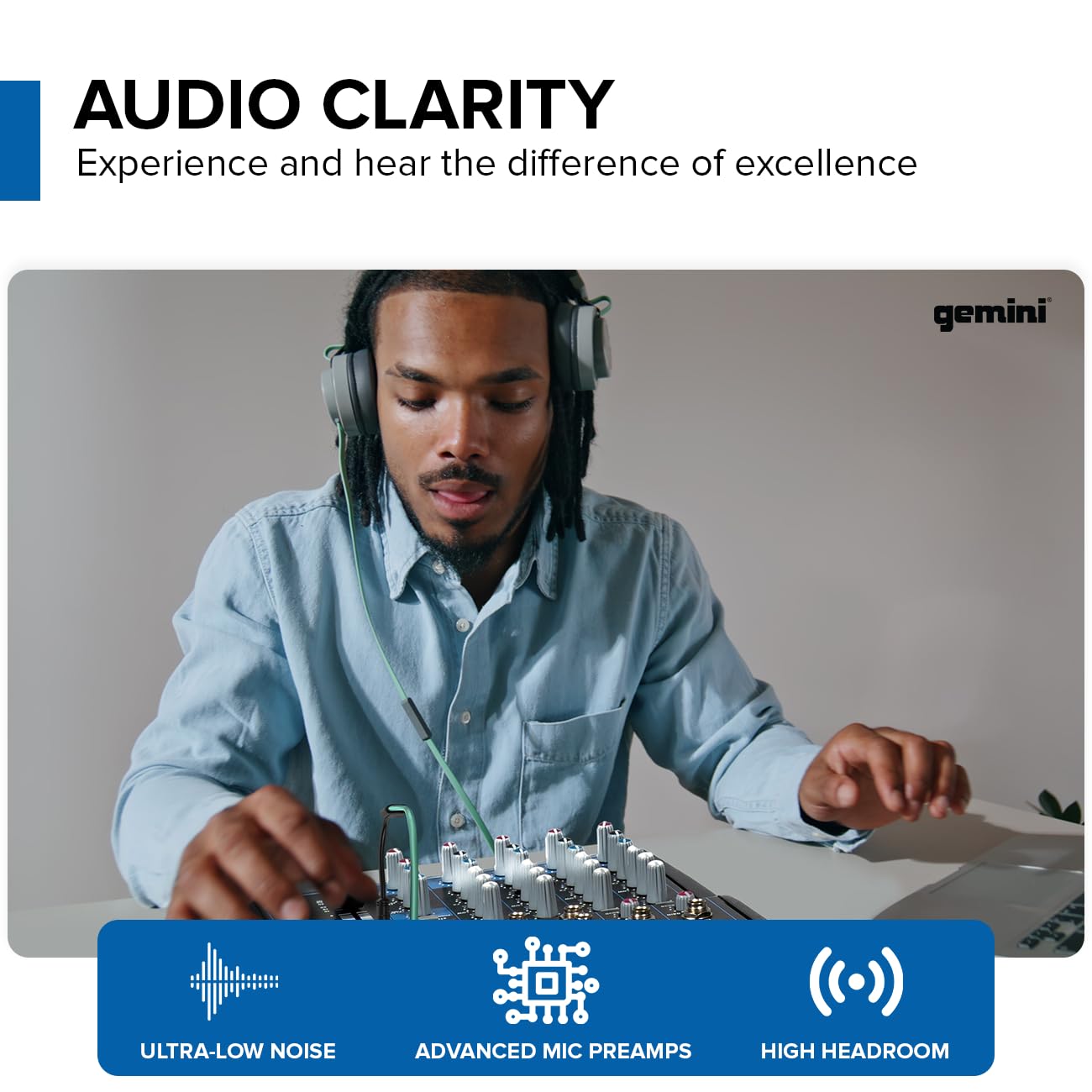 Gemini Sound Gem 08Usb   8 Channel Bluetooth Audio Mixer, Professional Compact Dj Mixer With Usb Playback, Phantom Power, 3 Band Eq, And Adjustable Fx