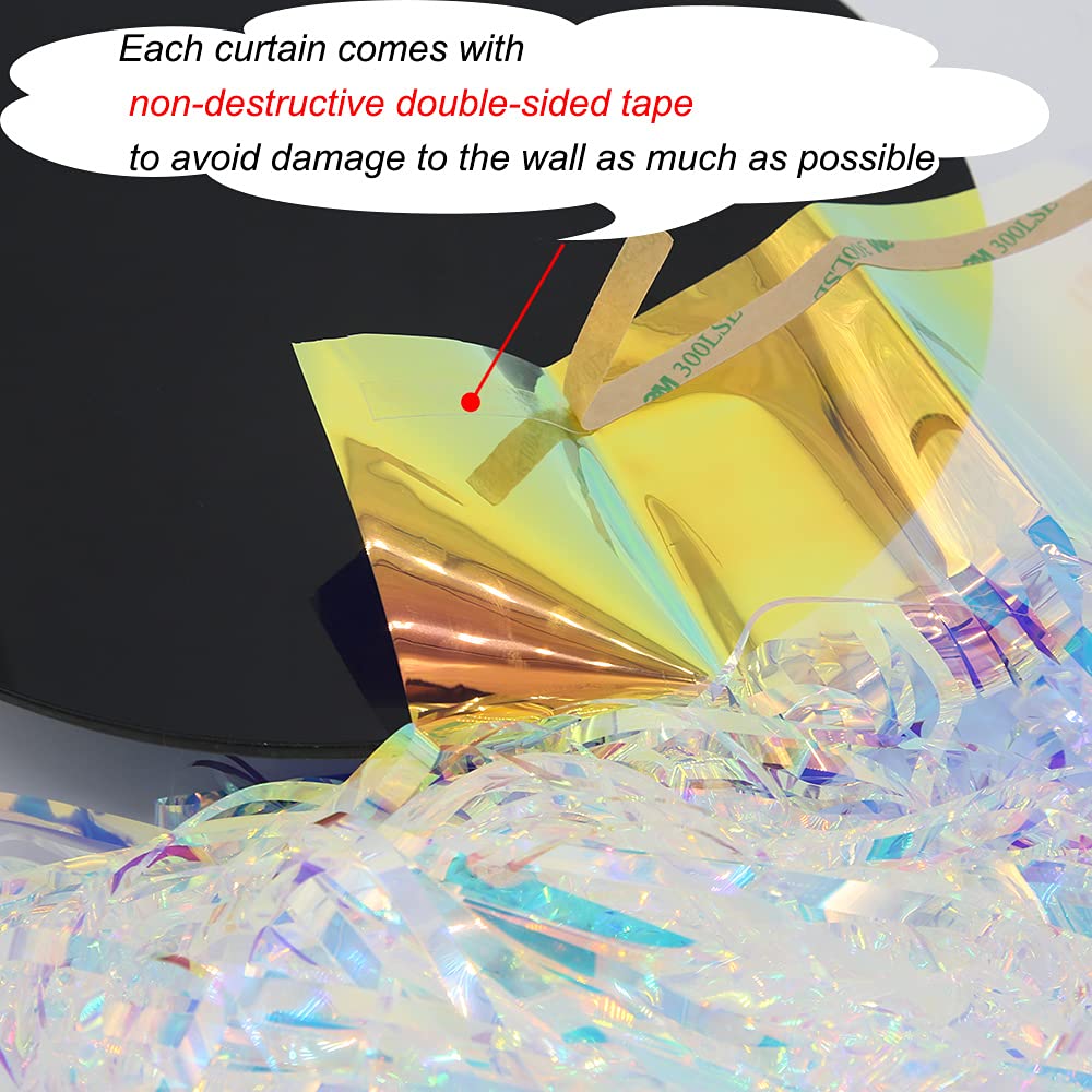 Gorgeous Holographic Party Backdrop Curtains   6.5X8.2 Feet, Pack Of 2 | Iridescent Colorful Fringe Curtain With Non Marking Tap