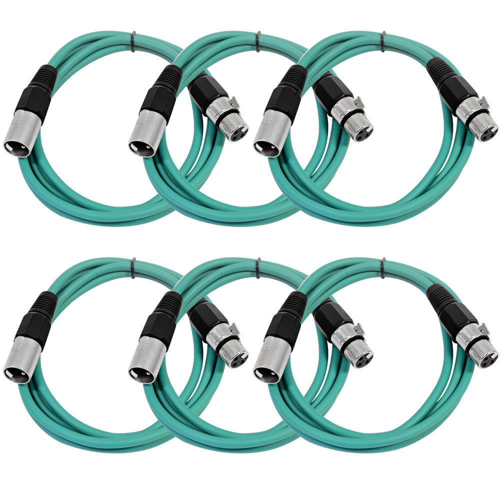 Seismic Audio - Saxlx-6-6 Pack Of 6' Green Xlr Male To Xlr Female Patch Cables - Balanced - 6 Foot Patch Cords
