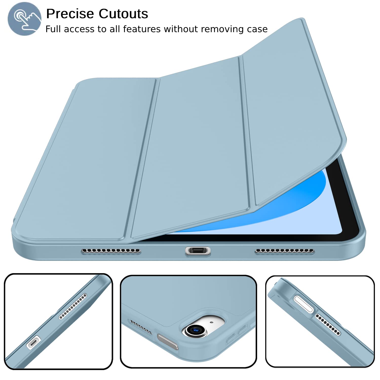 Imieet New Ipad (A16) 11Th Generation Case 11 Inch 2025, Ipad 10Th Generation Case 2022 10.9 Inch With Pencil Holder, Trifold Stand Smart Cover With Soft Tpu Back,Auto Wake/Sleep(Light Blue)