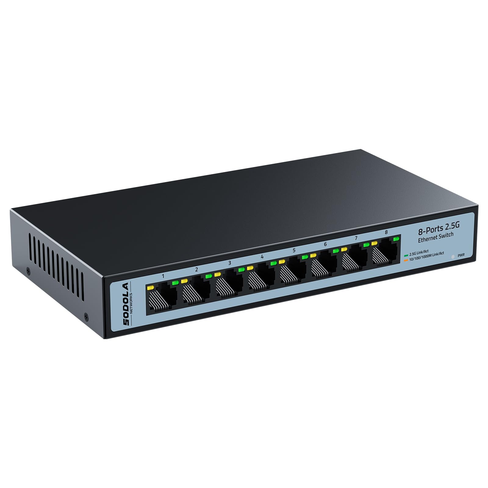 ?Upgrade? Sodola 8 Port Unmanaged 2.5G Switch| 8 X 2.5Gbase T Ports,60Gbps Switching Capacity, Plug & Play,Fanless Homelab 2.5Gb