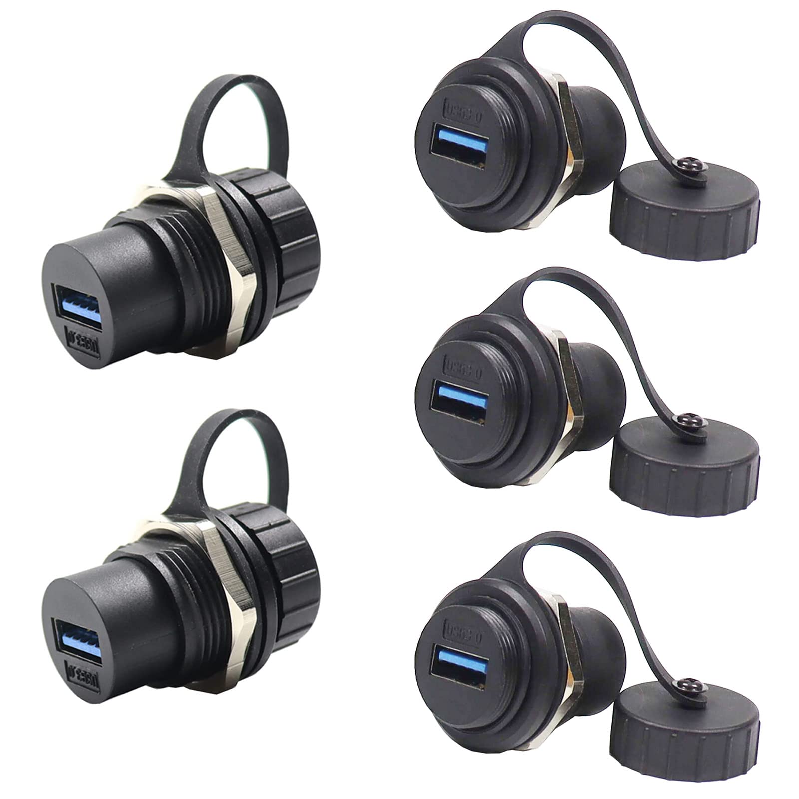 Penglin 5Pcs Usb3.0 Waterproof Connector,Industrial Panel Mount Bulkhead,Female To Female Feed Thru Data Transfer Coupler