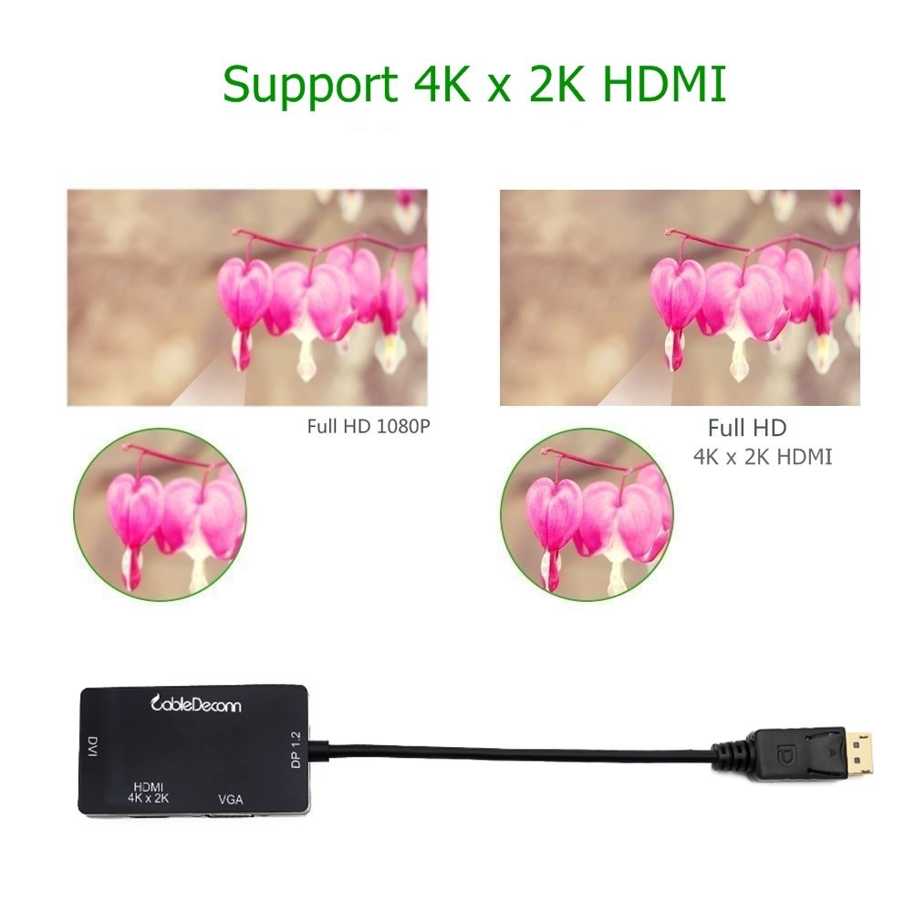Cabledeconn Displayport 1.2 To Hdmi 4K Dvi Vga 3 In 1 Multi Function Cable Adapter Converter