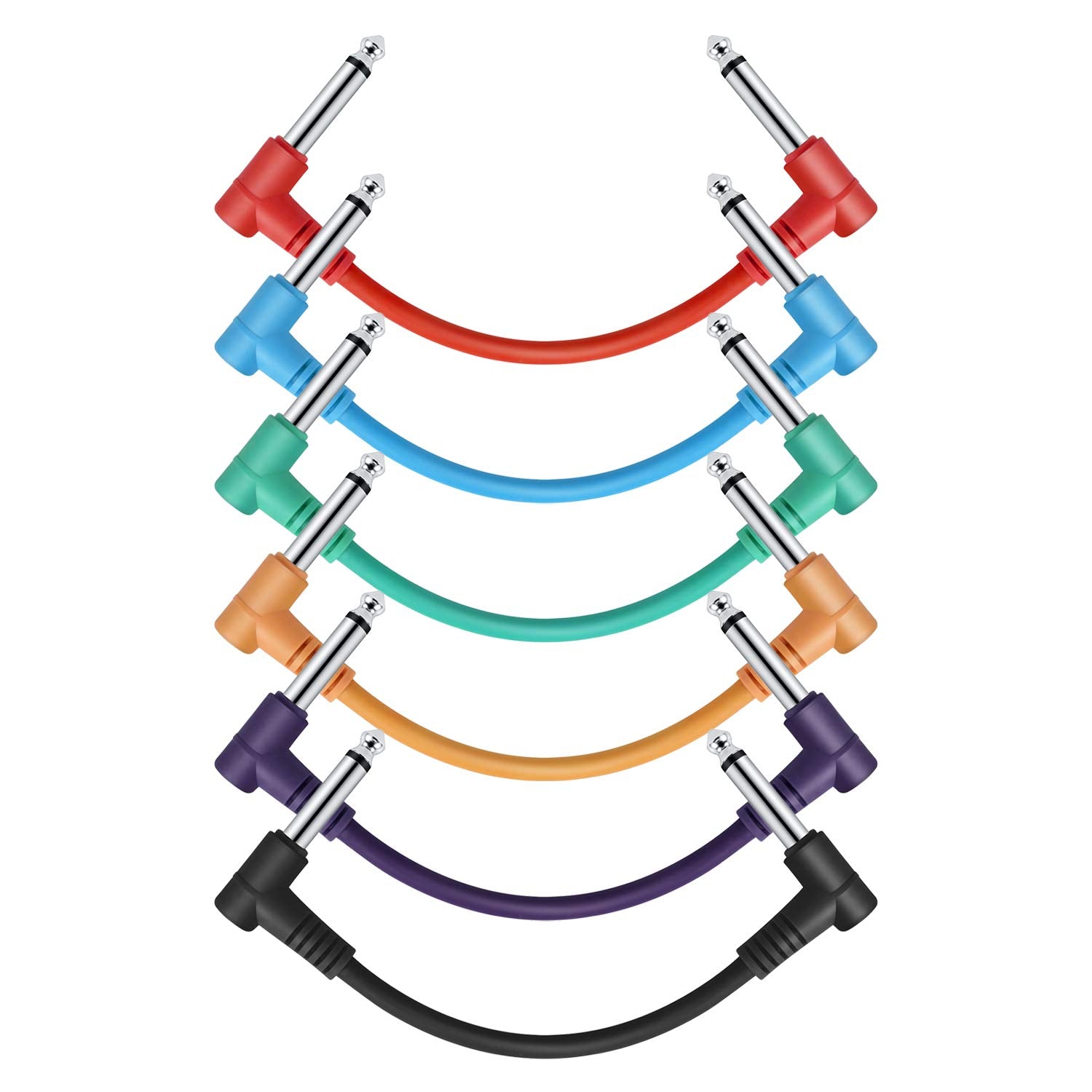 Donner 6 Inch Guitar Patch Colored Cable 6 Pack, Ts 1/4'' Right Angle To Ts 1/4'' Right Angle
