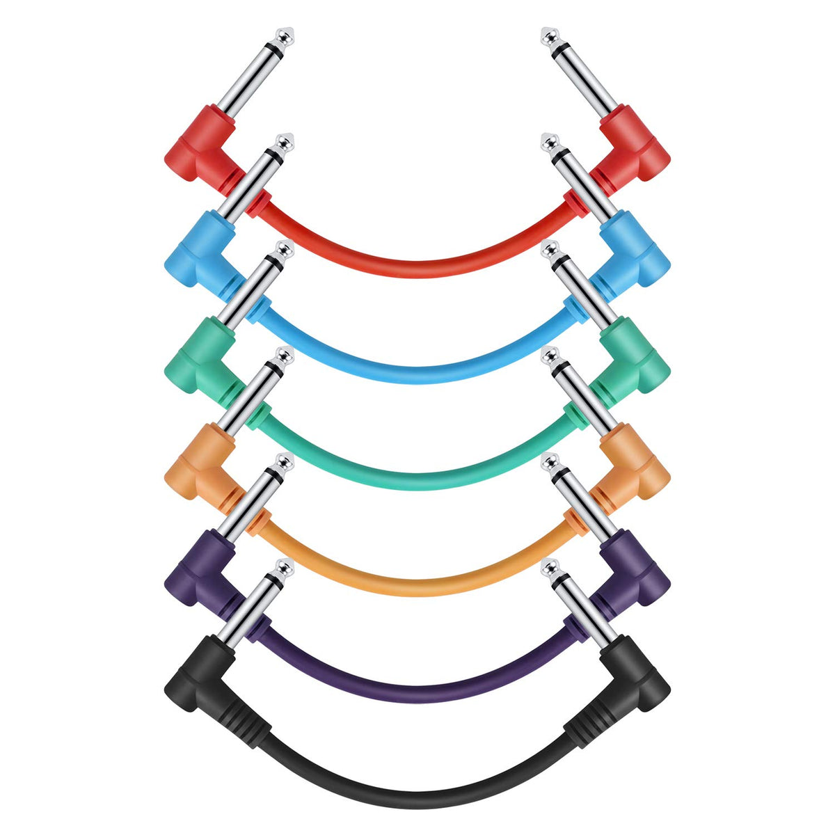 Donner 6 Inch Guitar Patch Colored Cable 6-Pack, Ts 1/4'' Right Angle To Ts 1/4'' Right Angle
