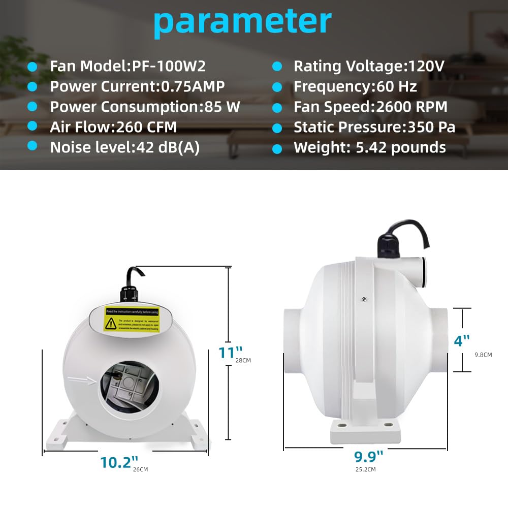 Dcfairfan 4X4 Inch Radon Installation Fan Kit, Radon Mitigation System Kit Inline Duct Fan Ip67 Waterproof, Indoor Outdoor Venti