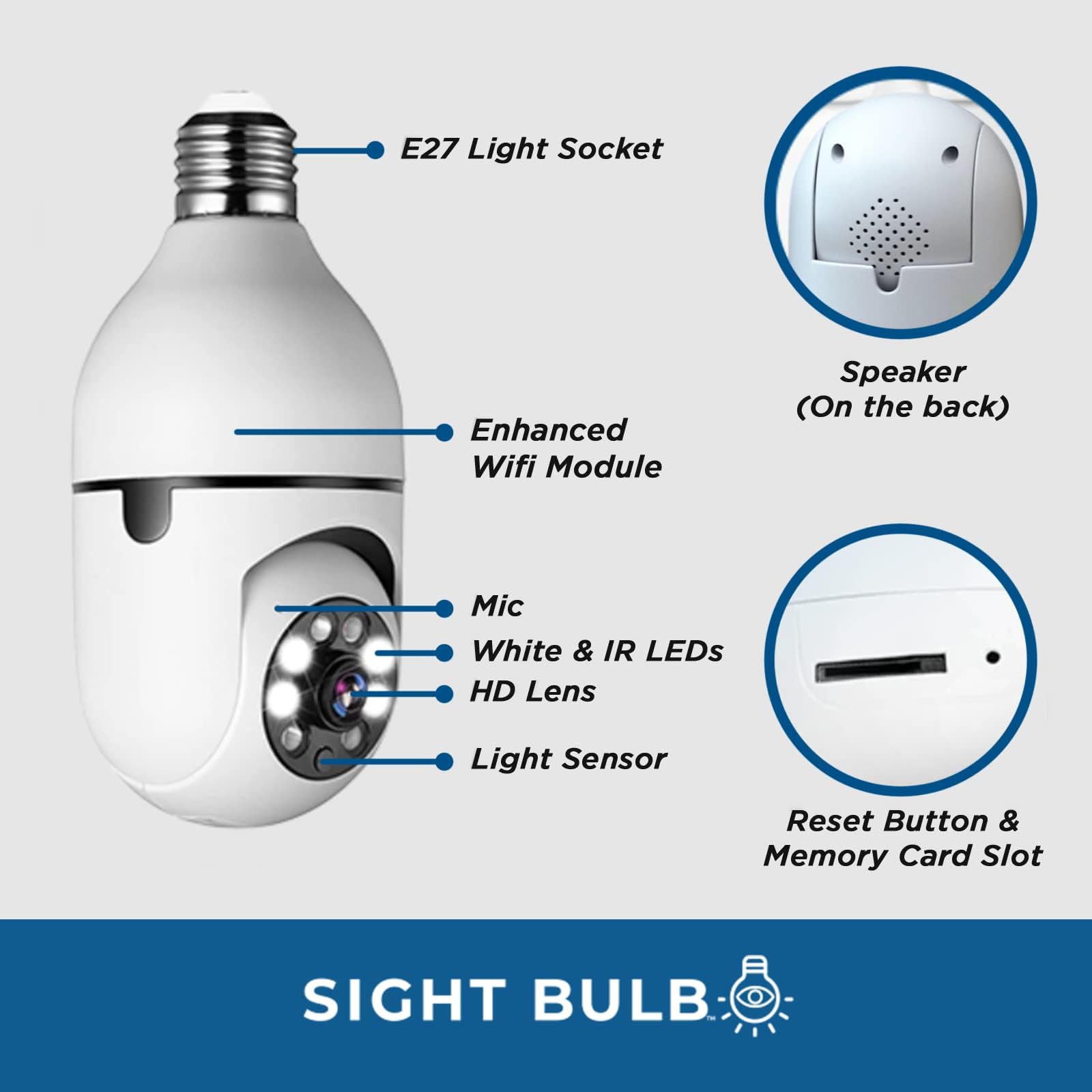 Sight Bulb Security Camera, Two Way Talk 1080P Hd Video Wifi Smart Camera, Indoor Outdoor Night Vision 360 Degree Motion Detecti
